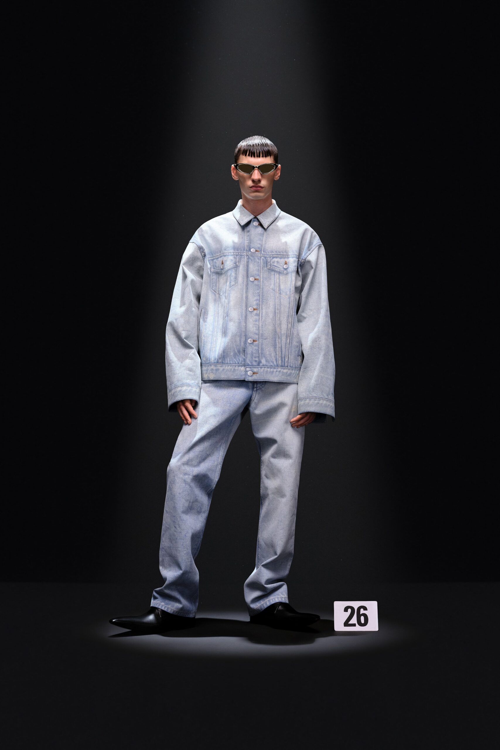 oversized denim jacket and relaxed pants