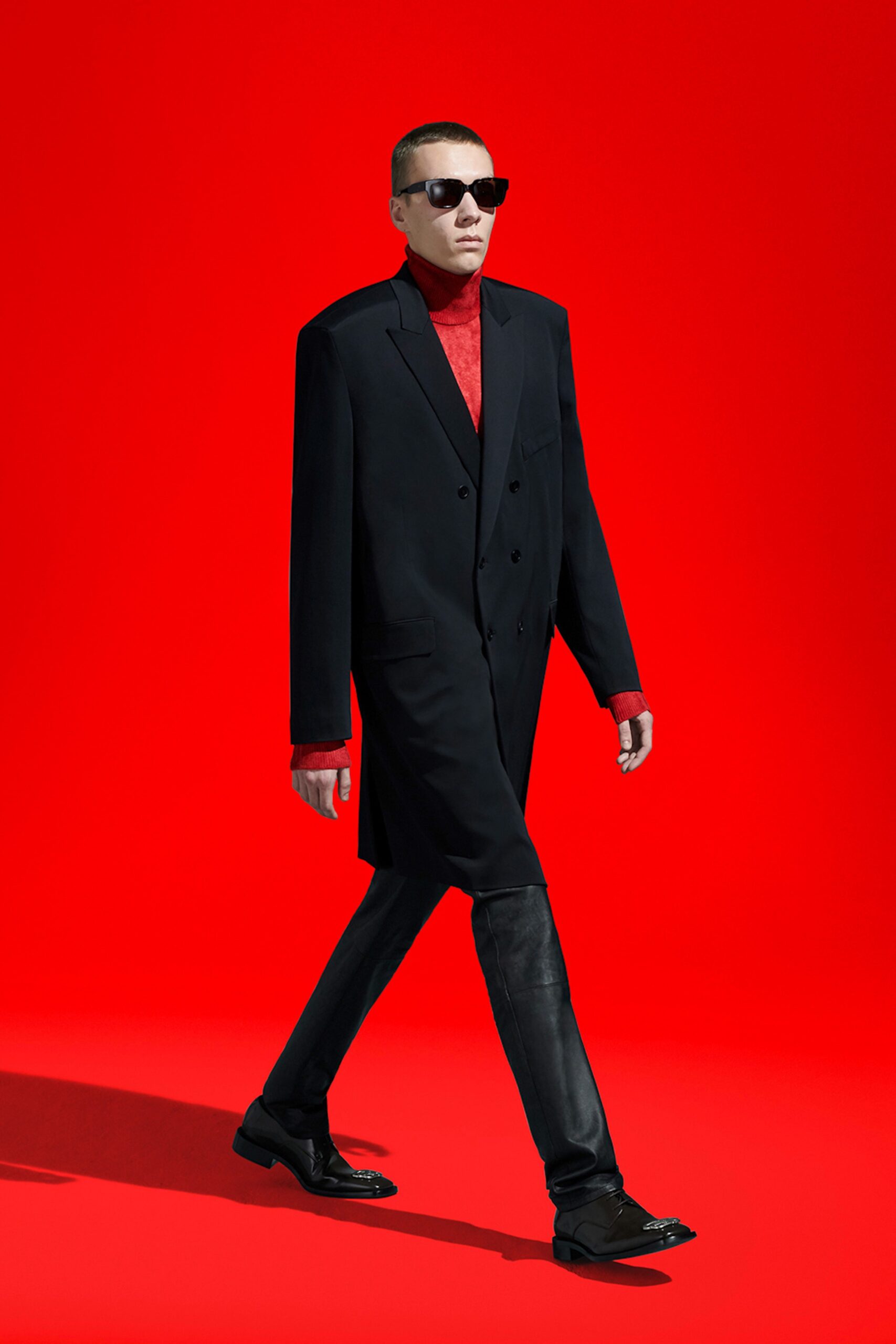 oversized black coat with red top