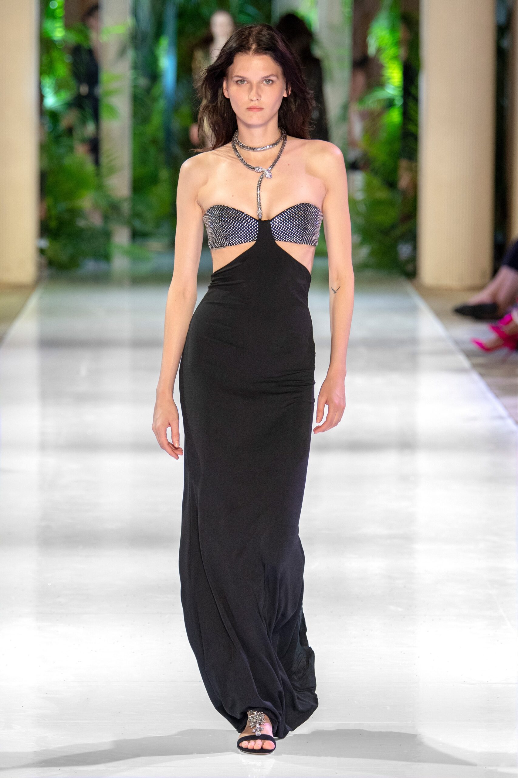 black silk sleeveless gown