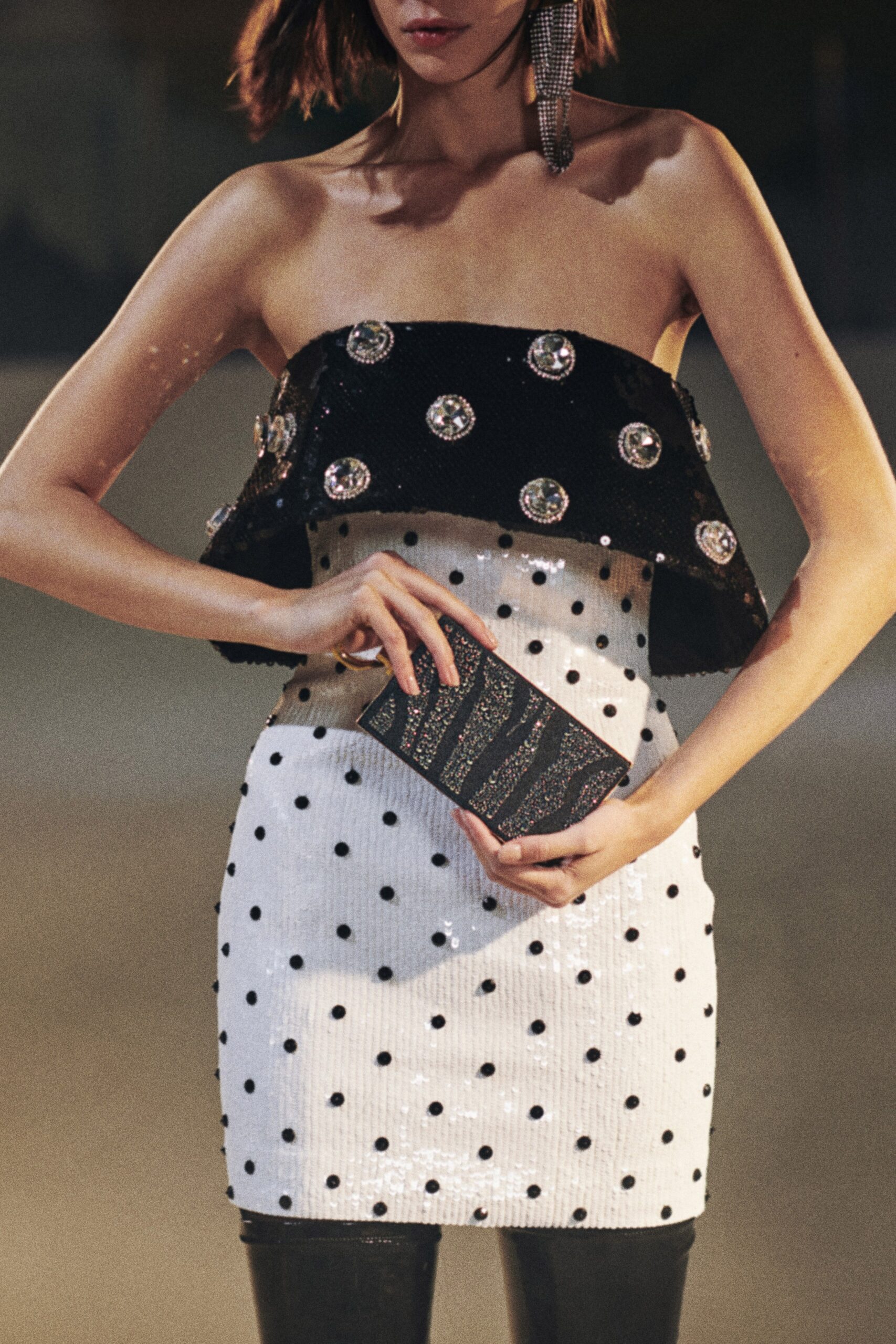 black and white polka-dot mini dress