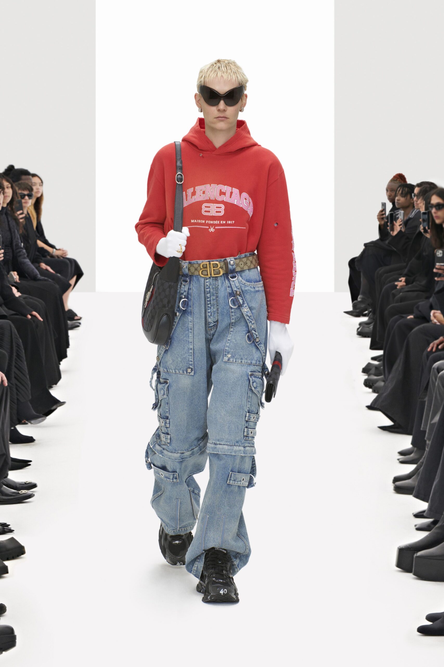 blue denim relaxed cargo pants
