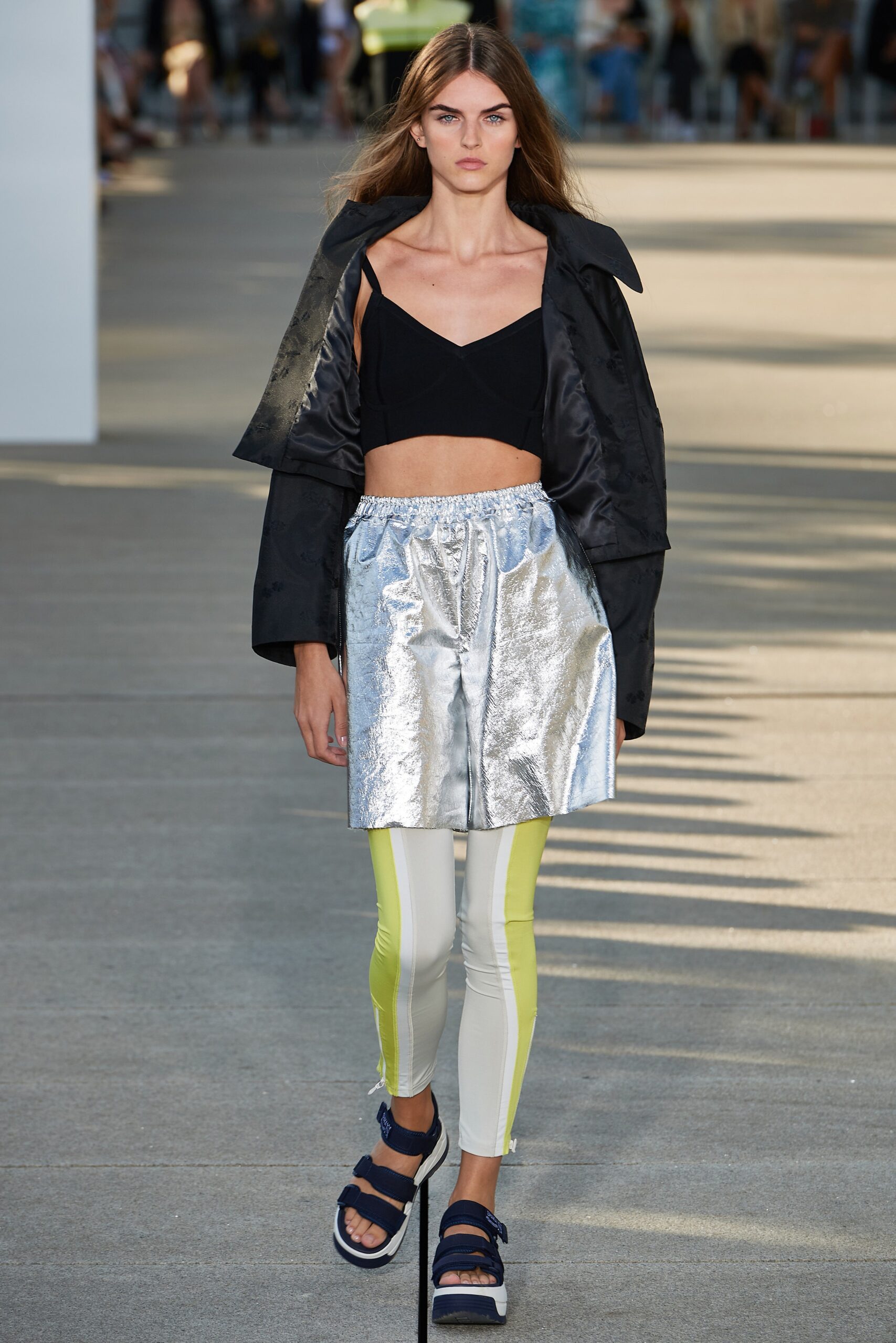 black fitted top with silver shorts