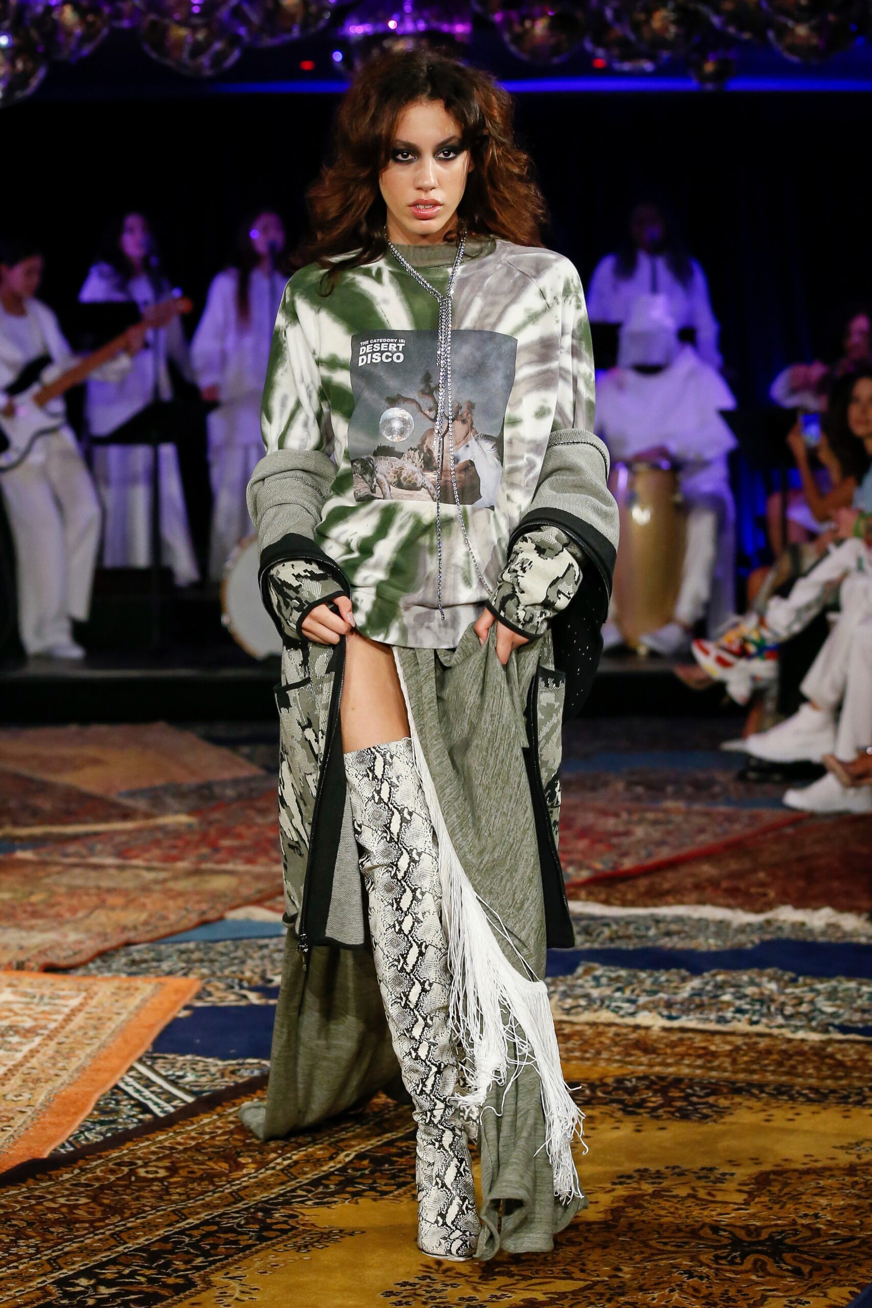 green gray layered dress with fringes