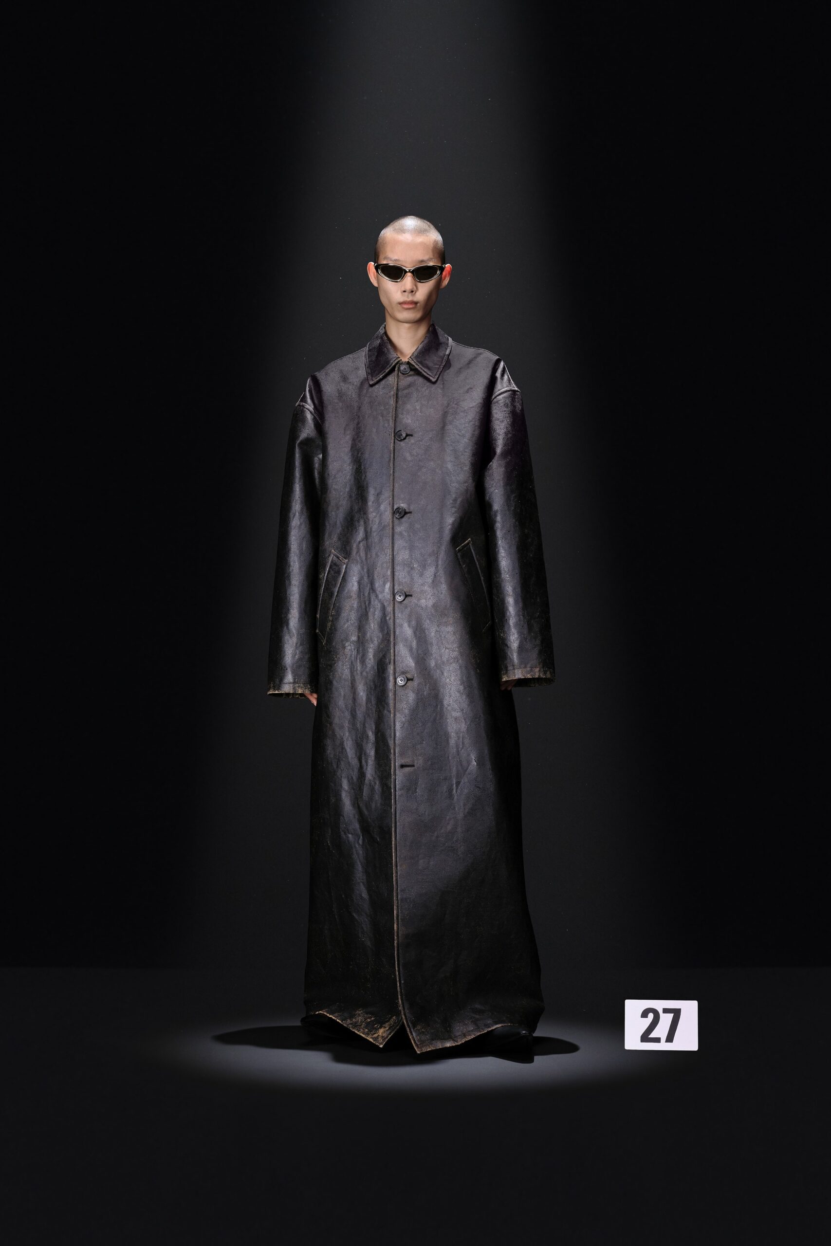 black leather oversized coat