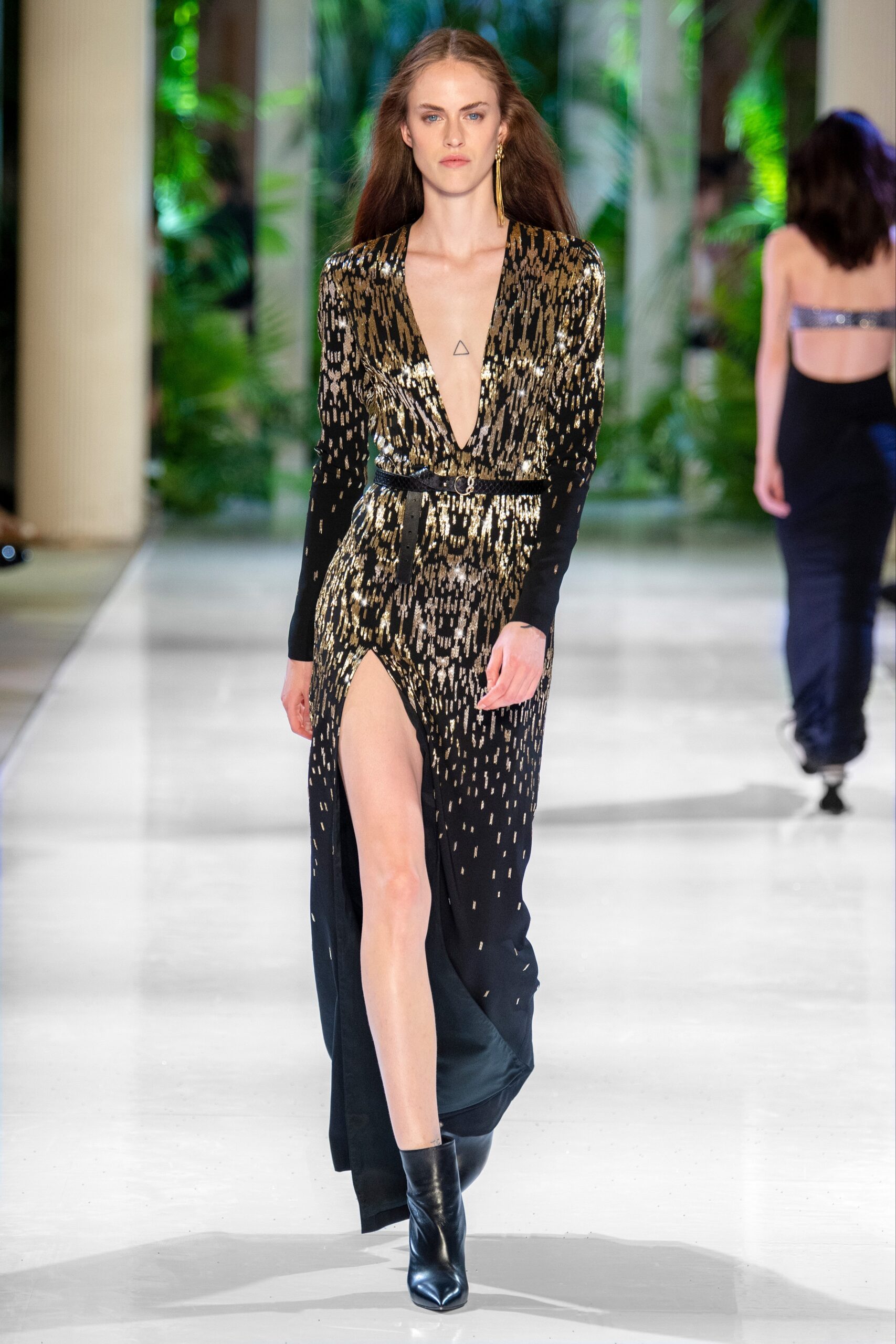 black and gold sequined gown