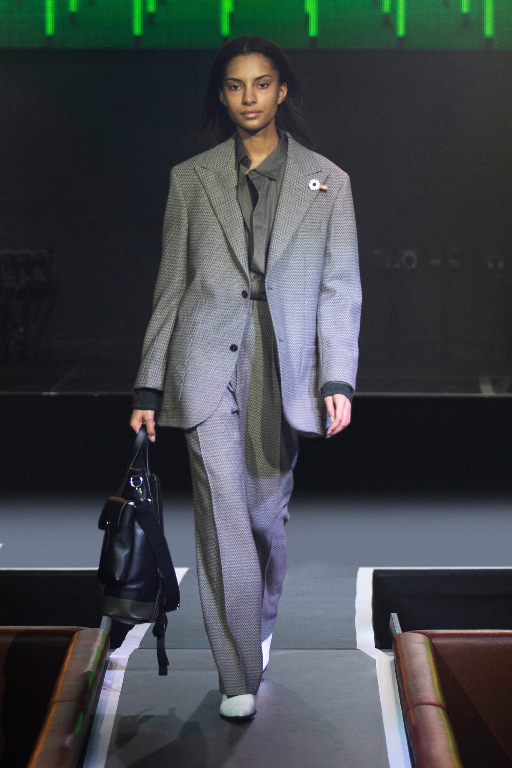 gray tailored suit with shirt