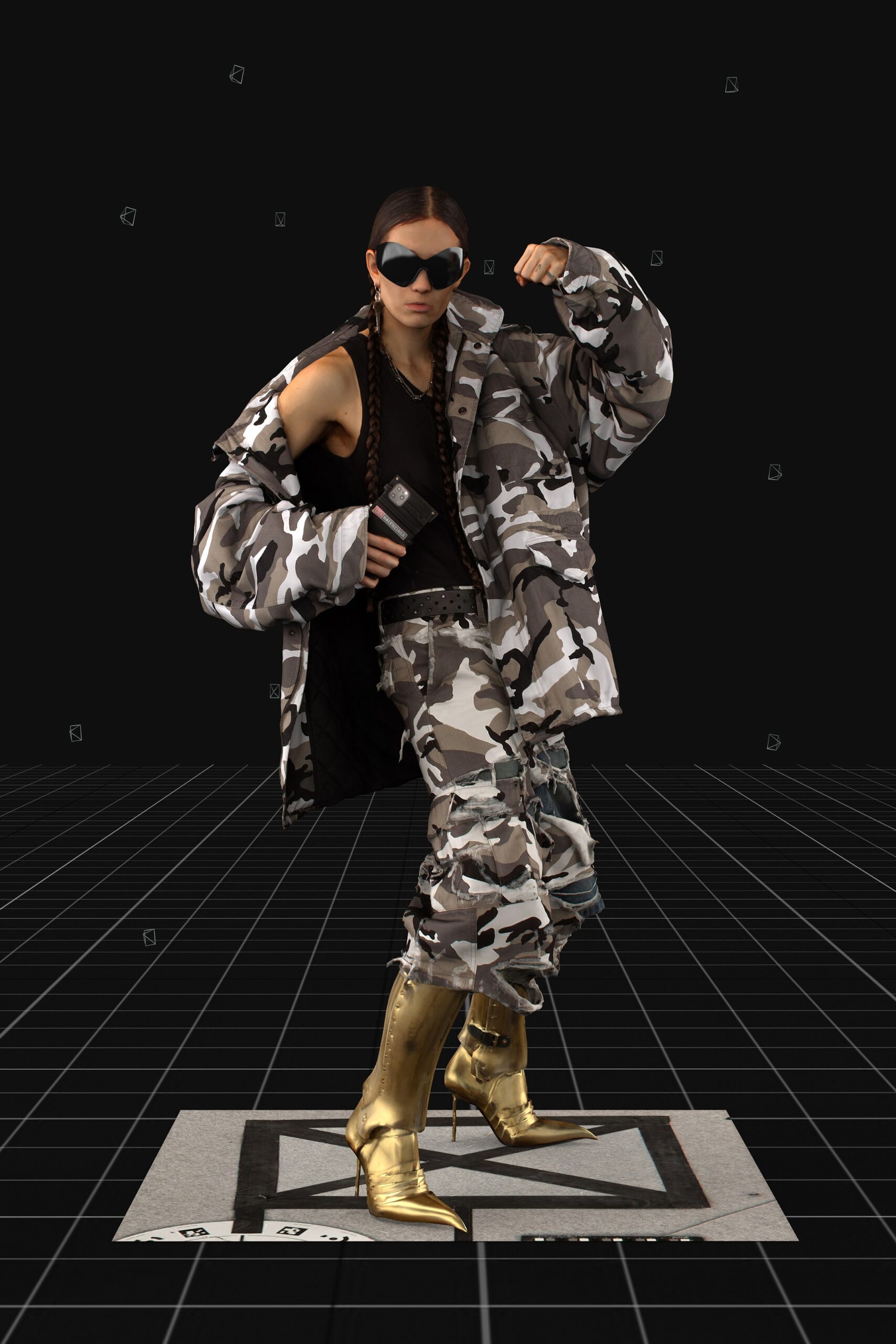 oversized camouflage jacket with fitted top