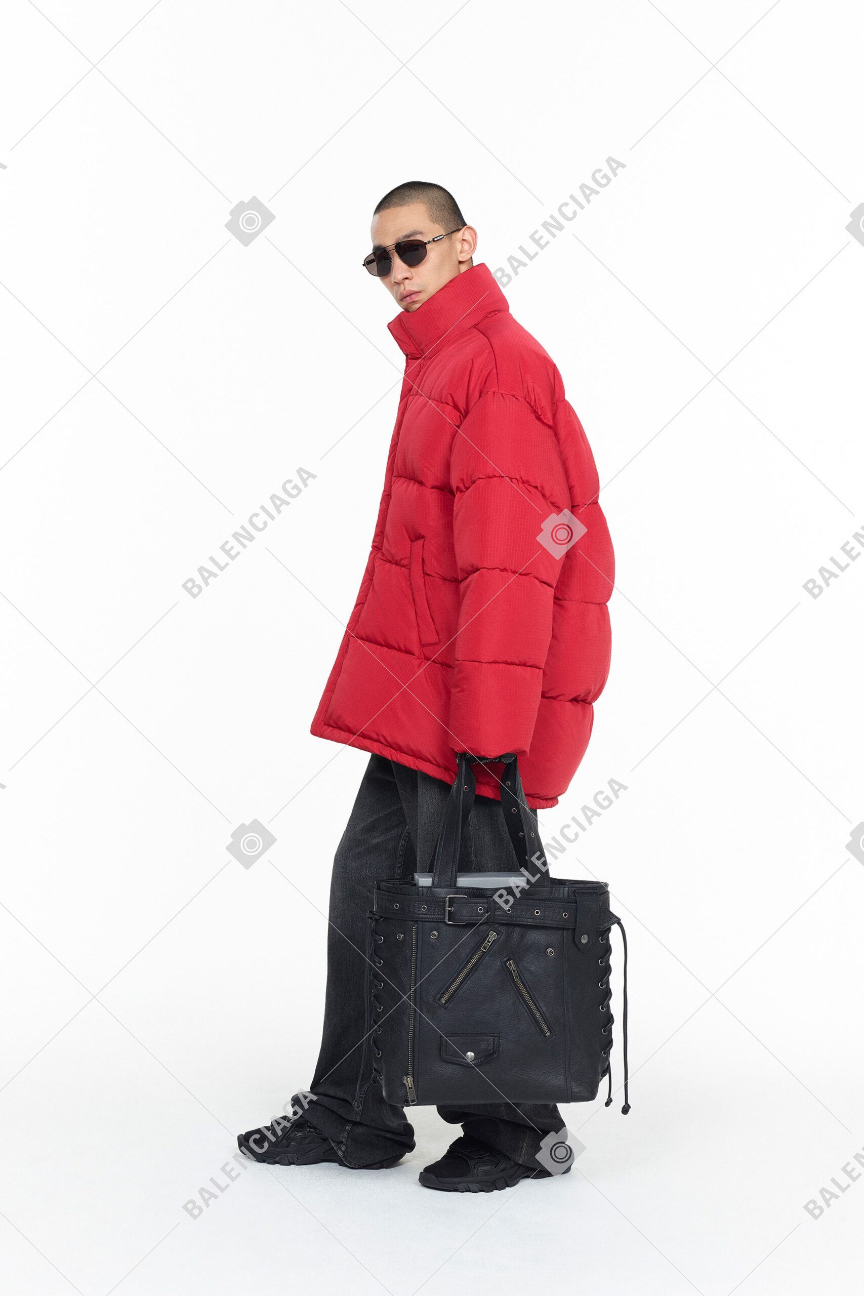 oversized red jacket with black pants