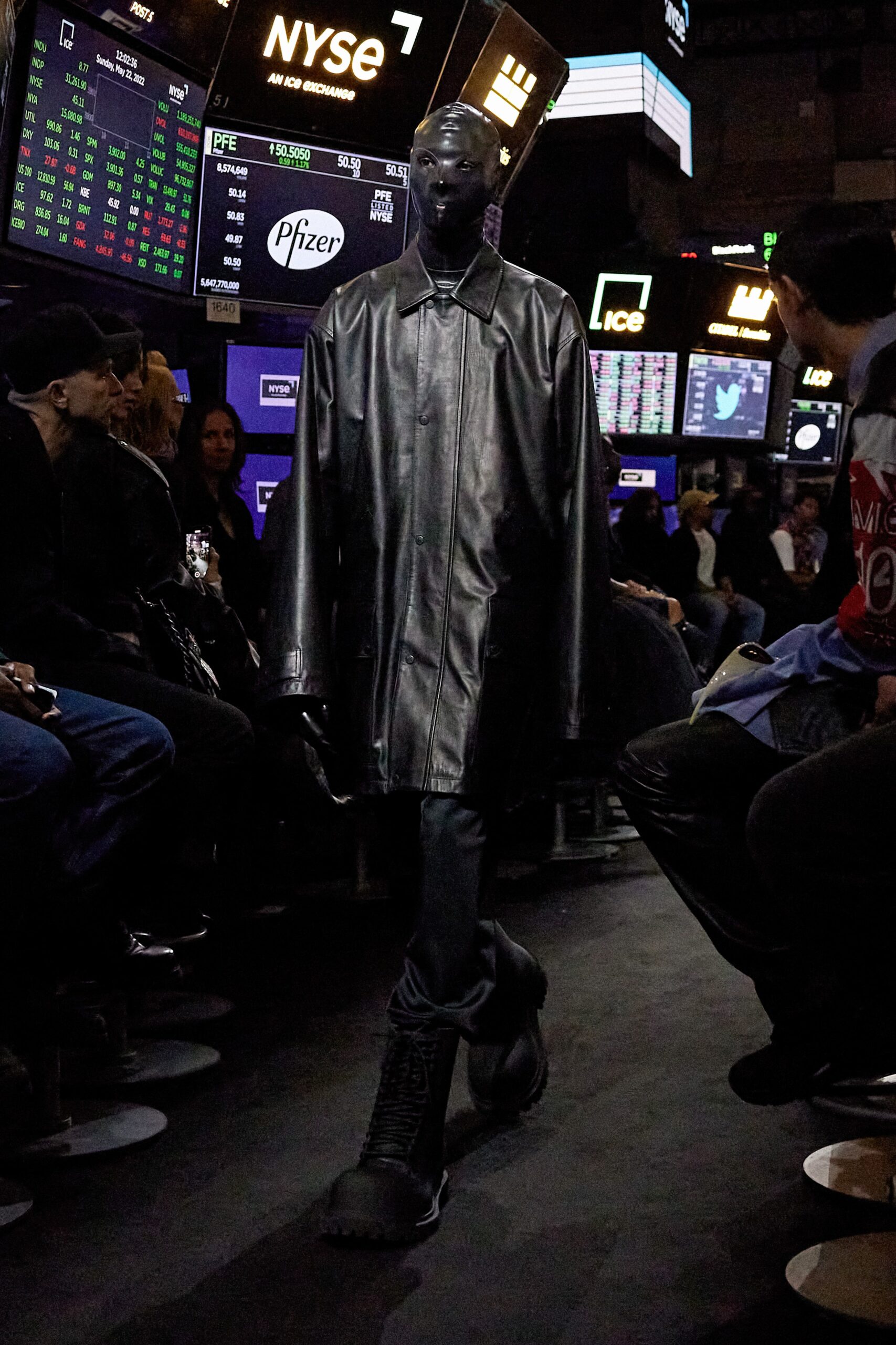 black leather oversized coat