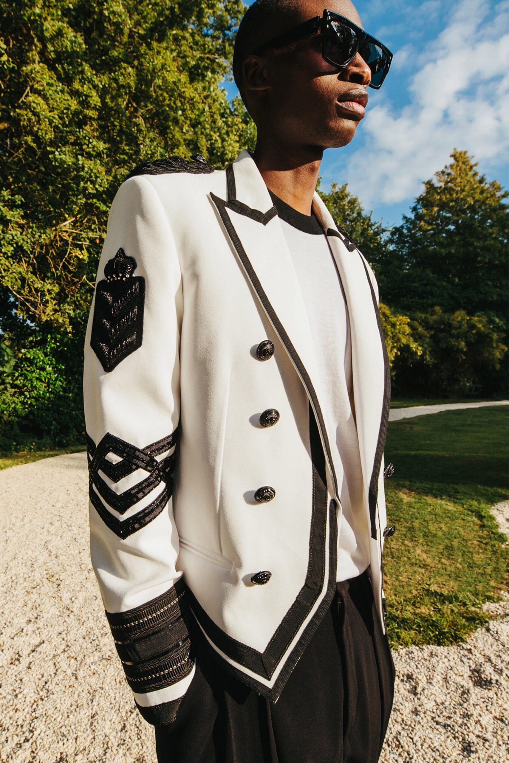 white and black structured blazer