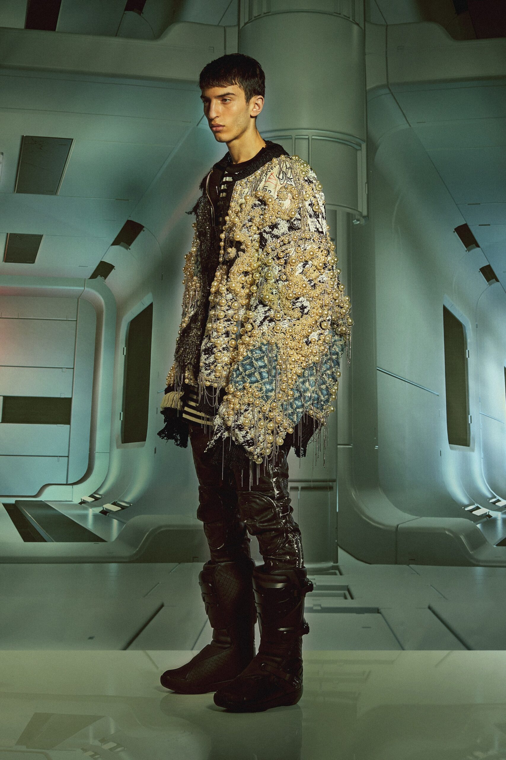 blue and gold embroidered poncho