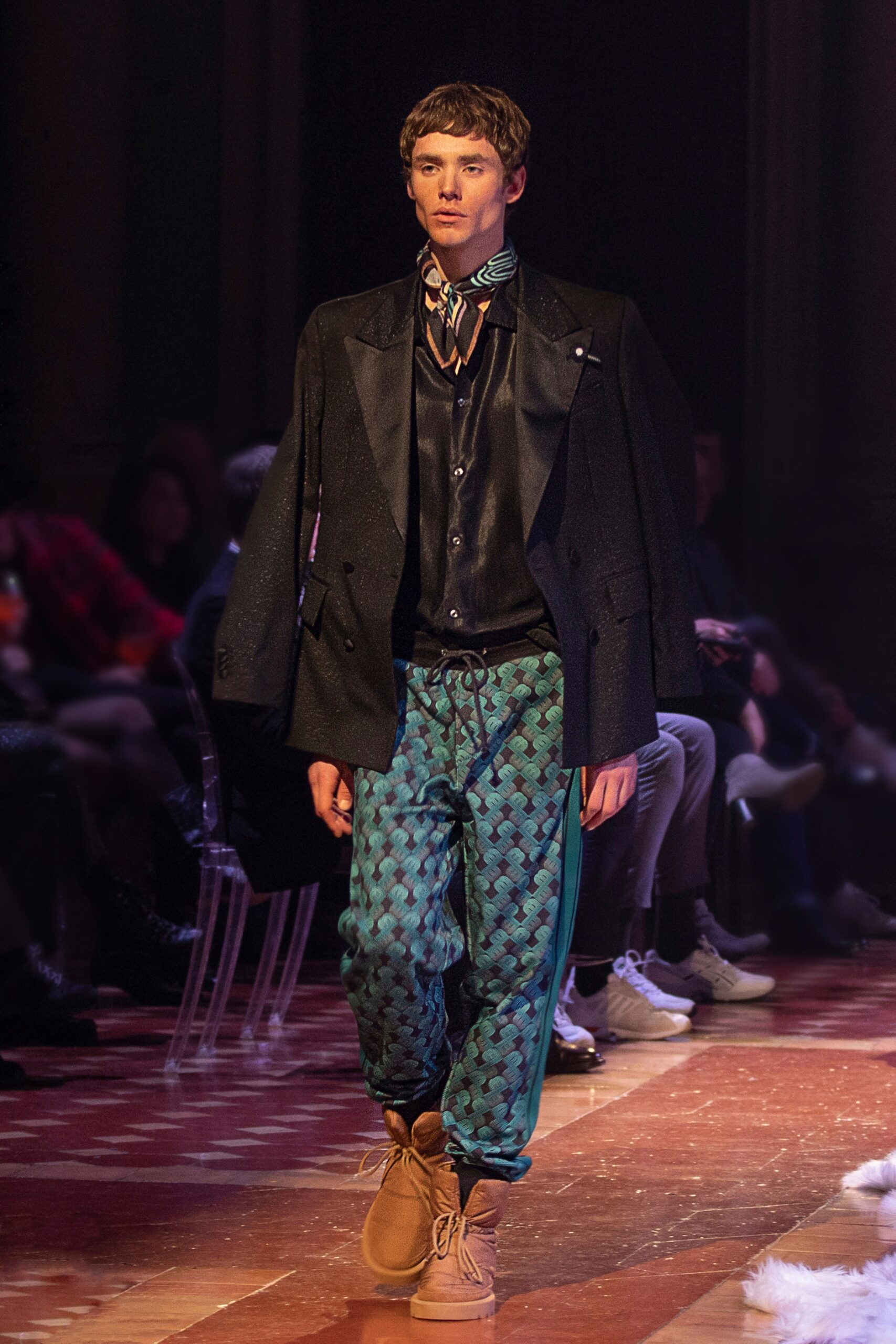 green silk relaxed printed pants