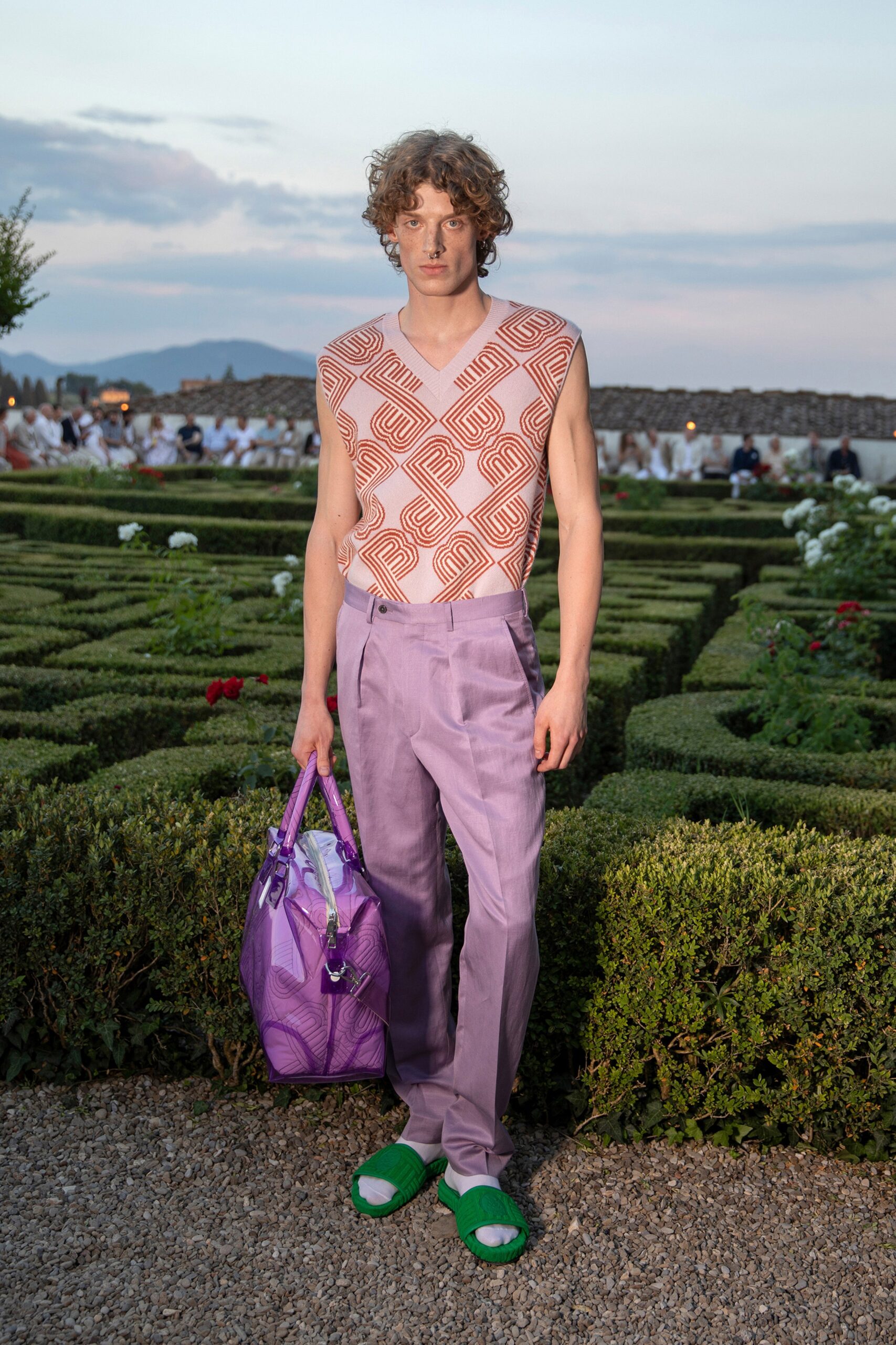 fitted sleeveless top with tailored pants