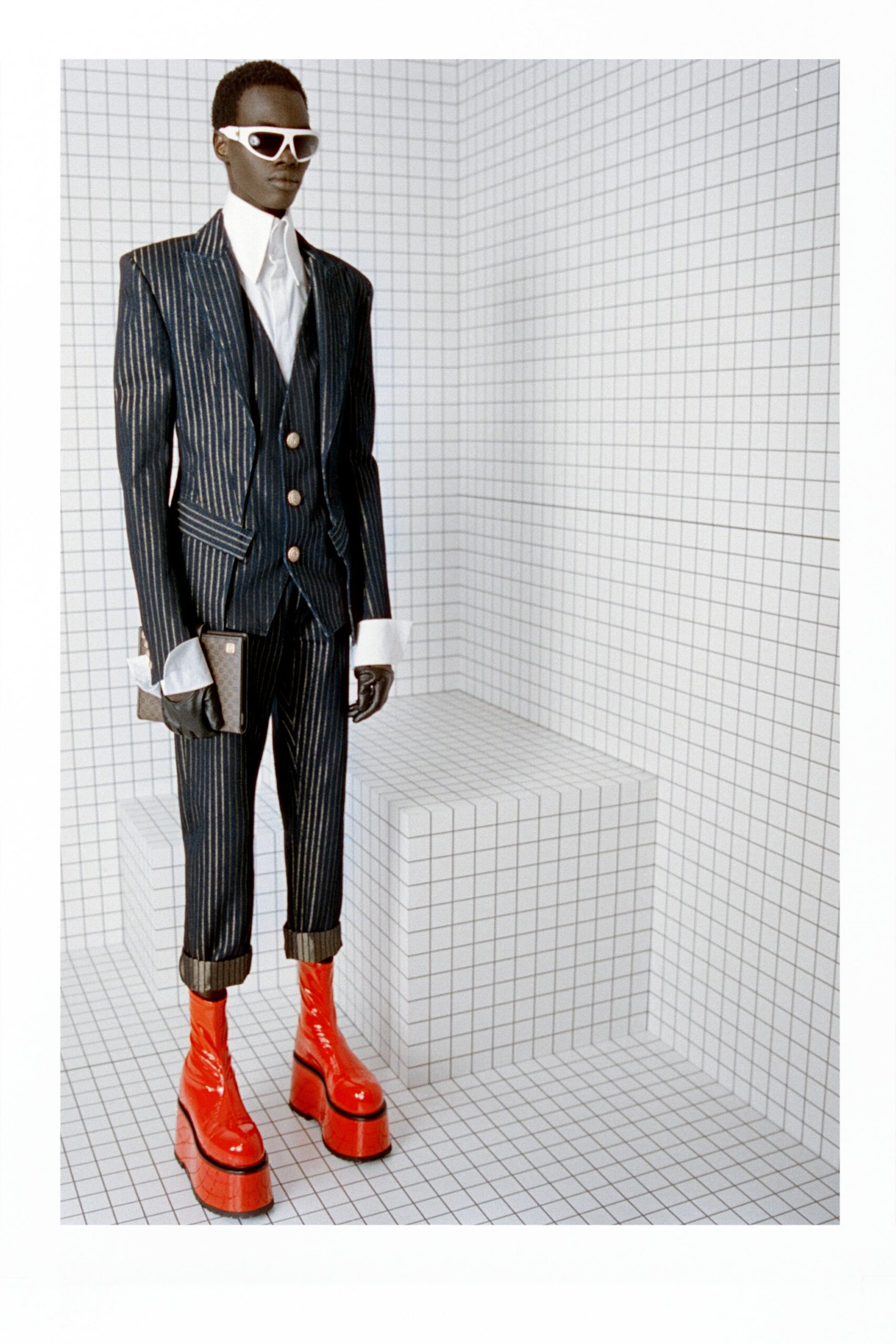 tailored black striped suit