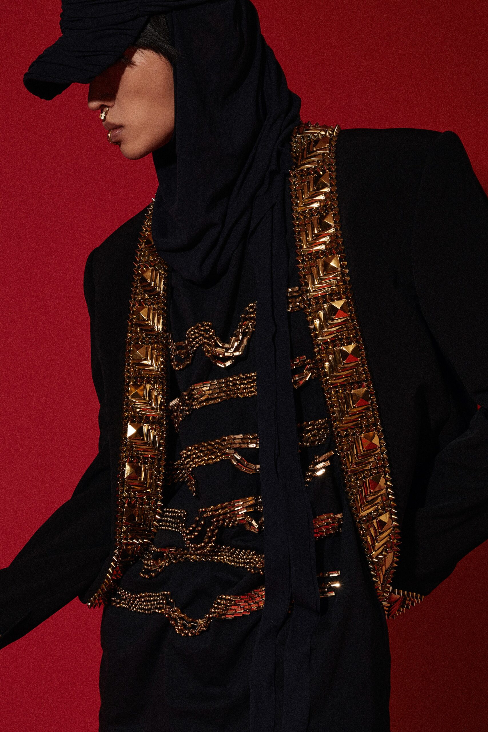black cotton relaxed scarf