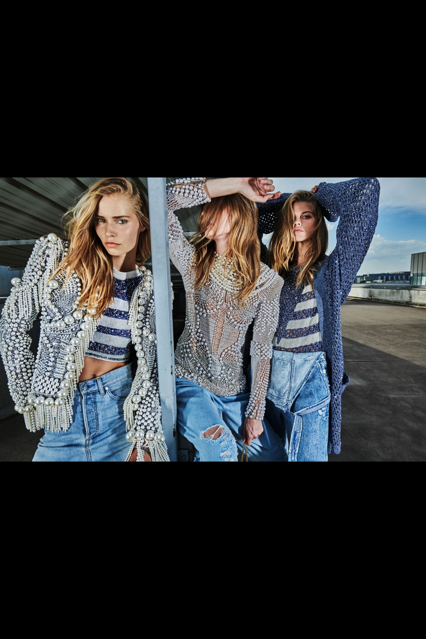 fitted beaded tops with distressed jeans