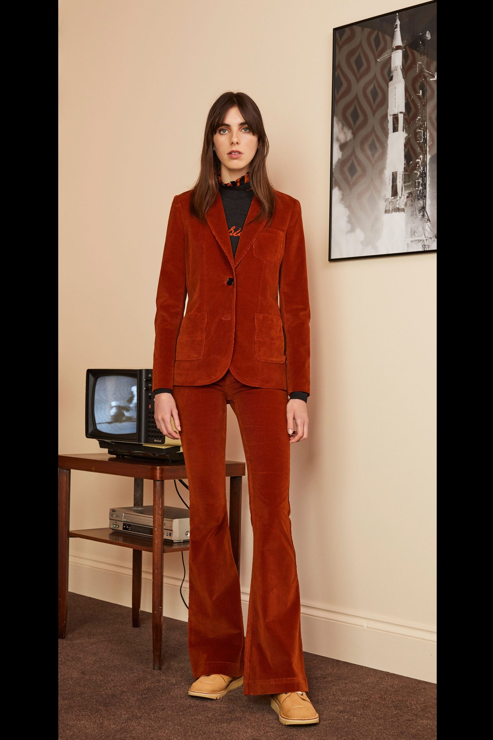 orange velvet tailored suit