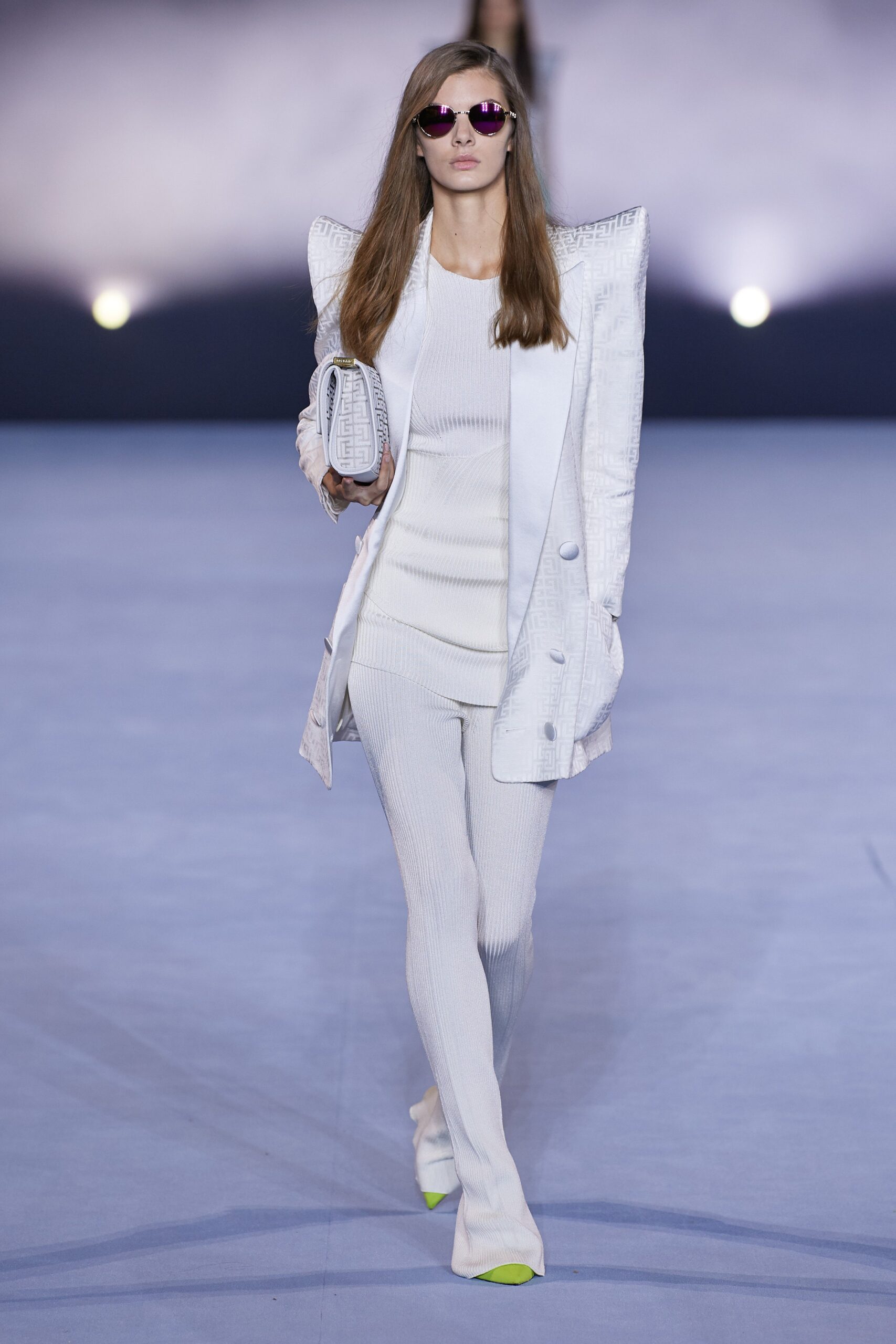 white structured blazer with fitted top