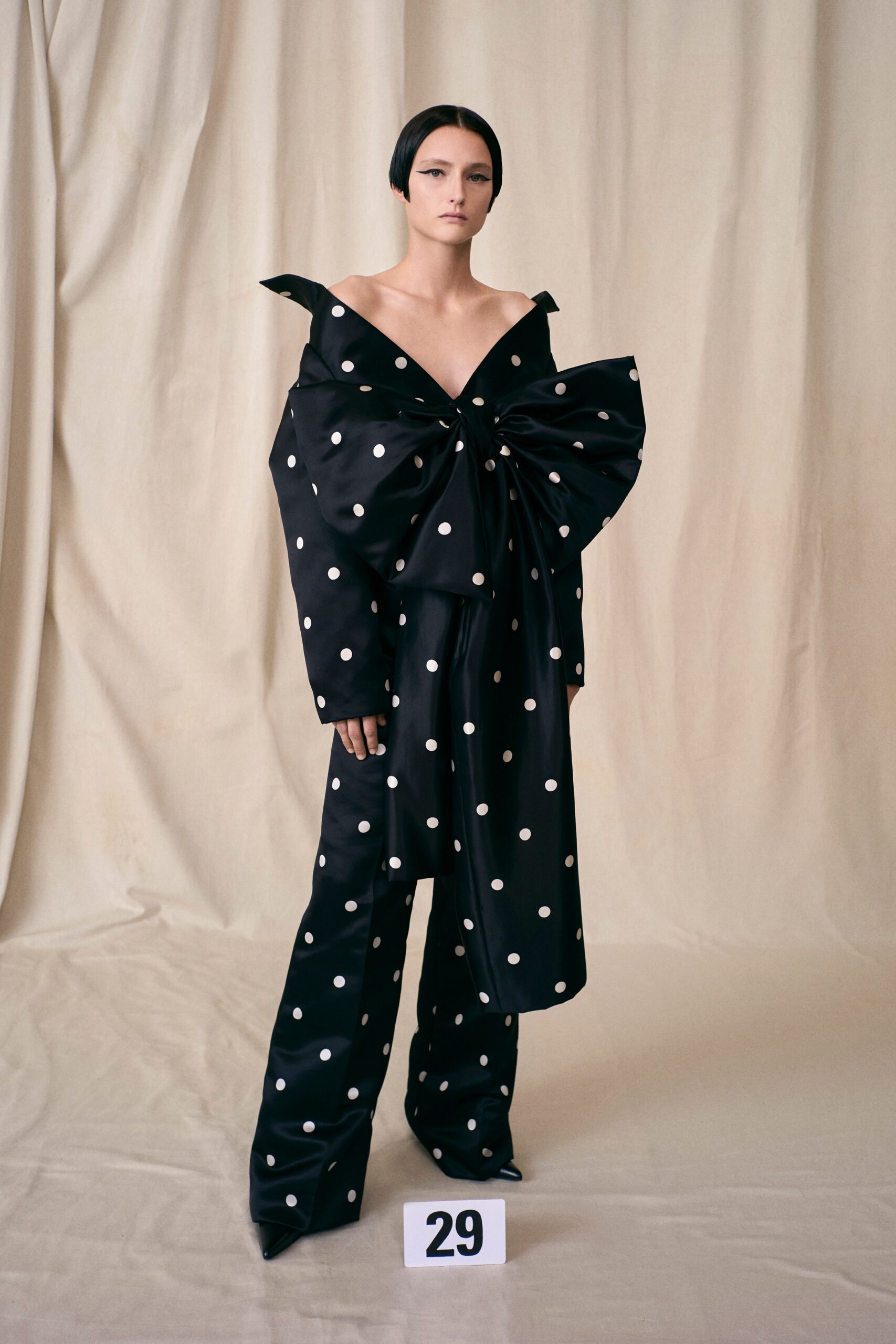black and white polka dot outfit