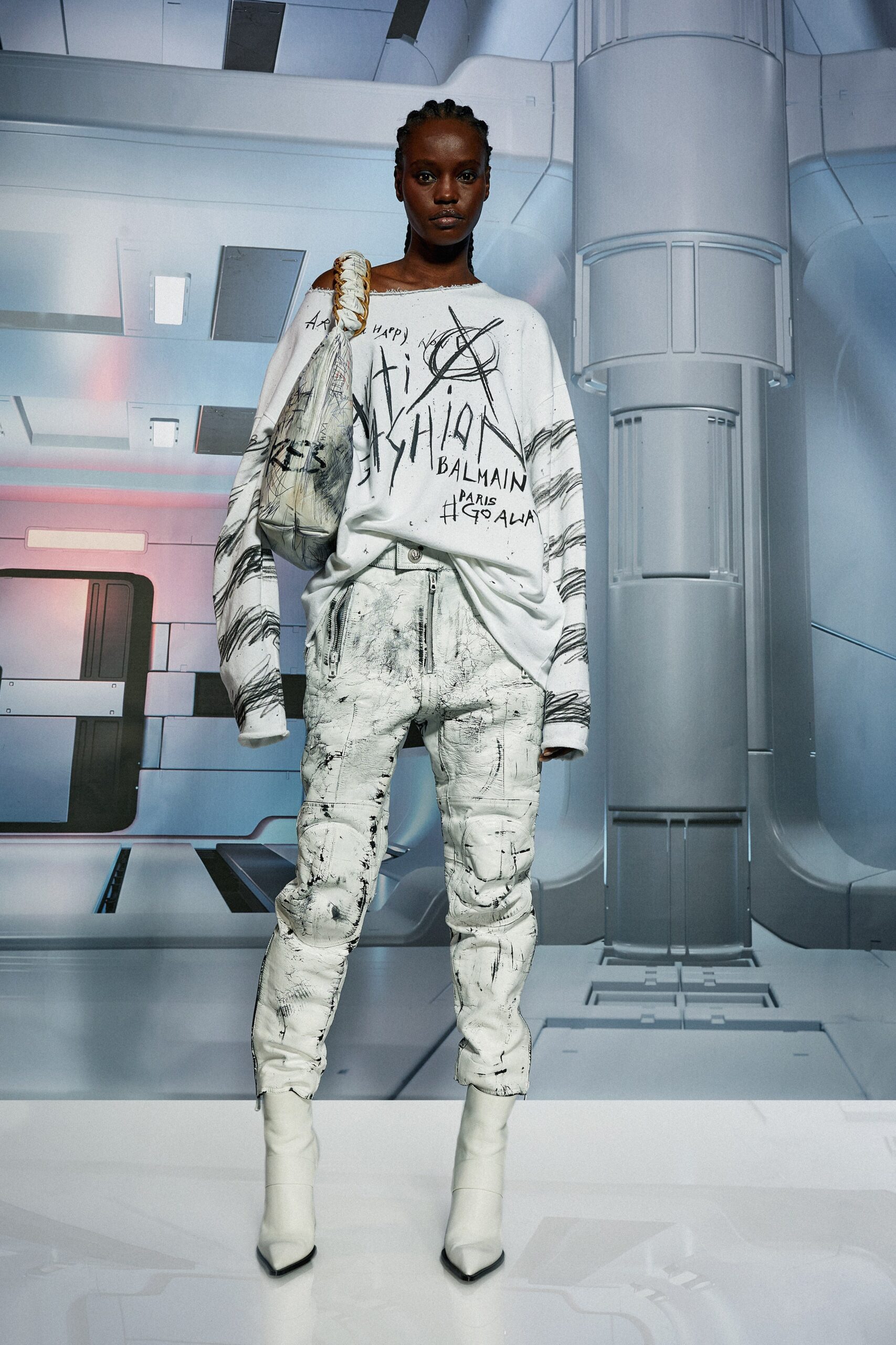 oversized white printed sweater