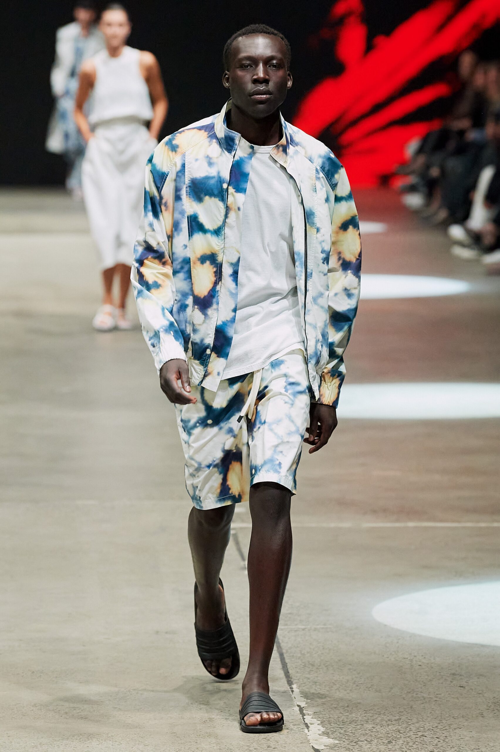 relaxed blue and white jacket with shorts