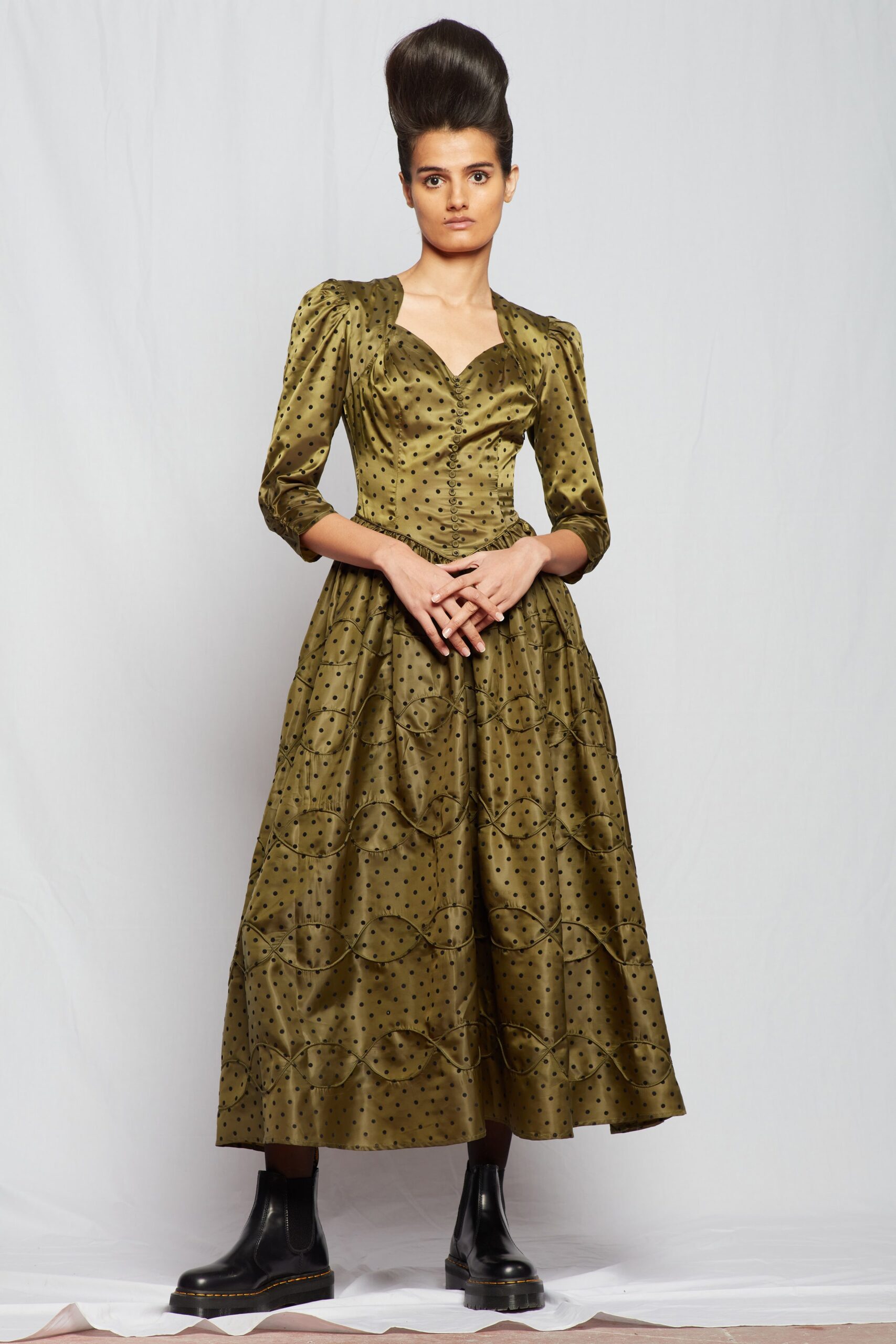 green silk midi dress