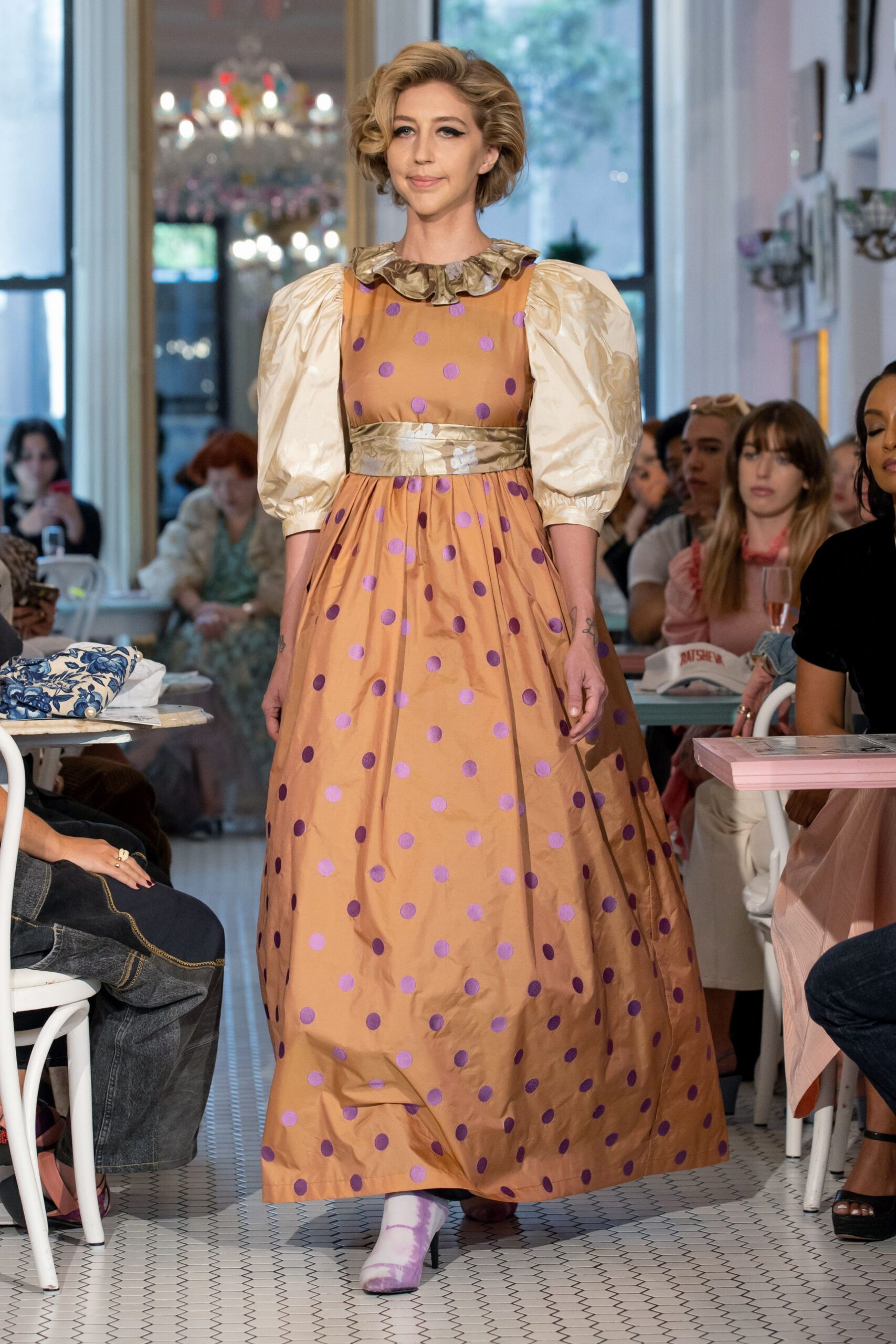 orange polka-dot maxi dress