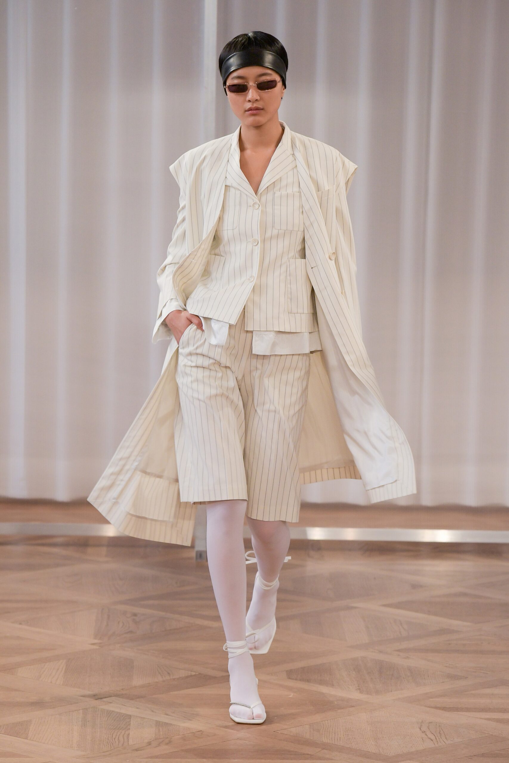 white cotton tailored striped shorts