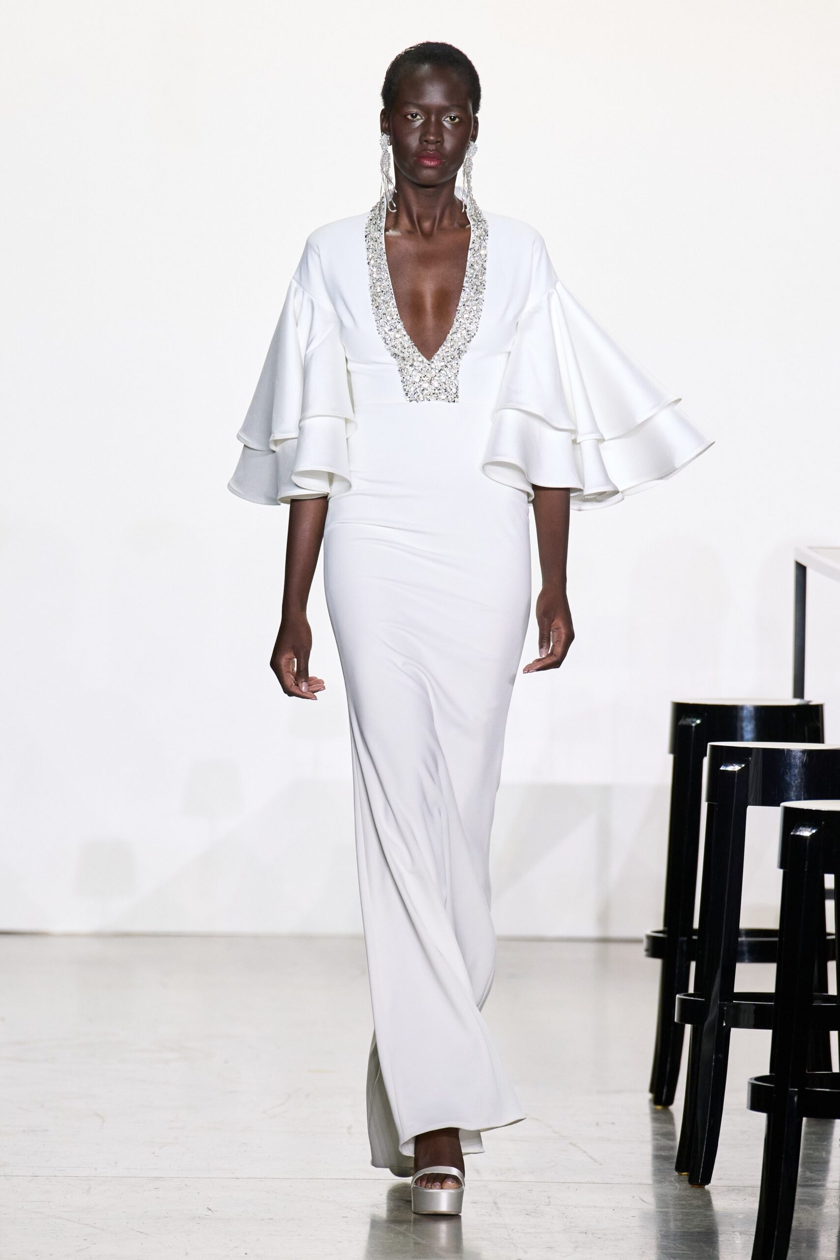 white silk fitted gown