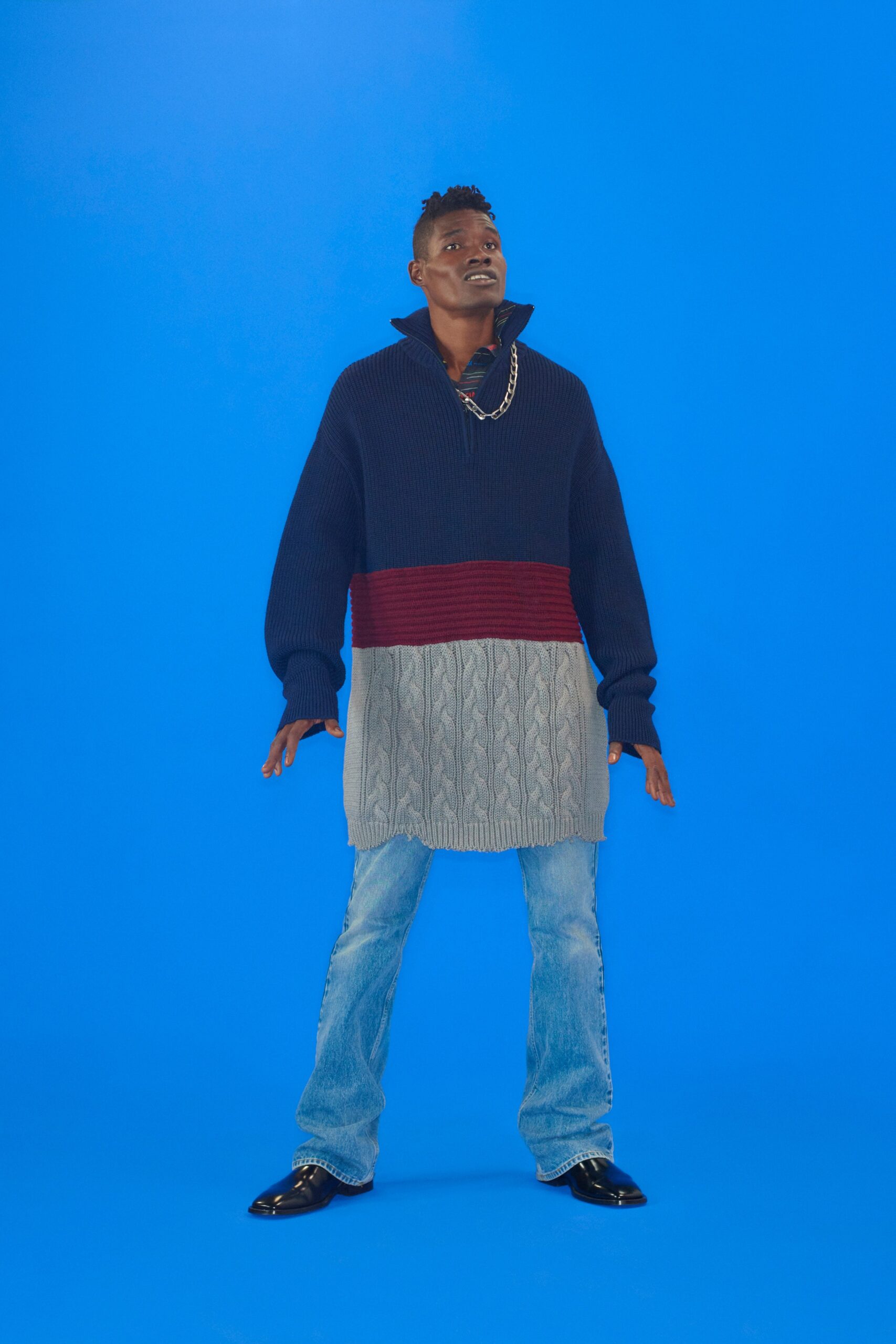 navy relaxed sweater with jeans