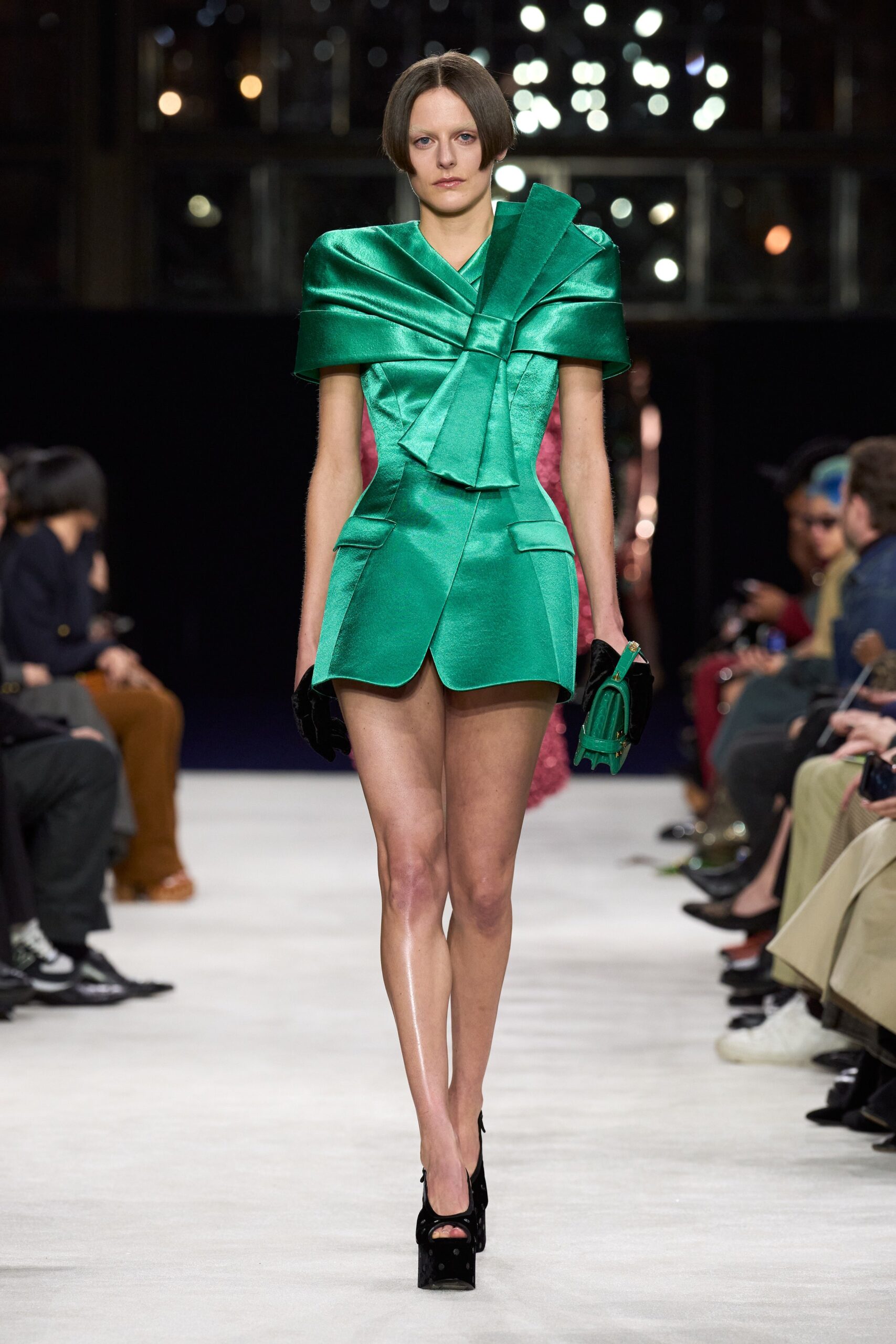 green silk fitted blazer and shorts