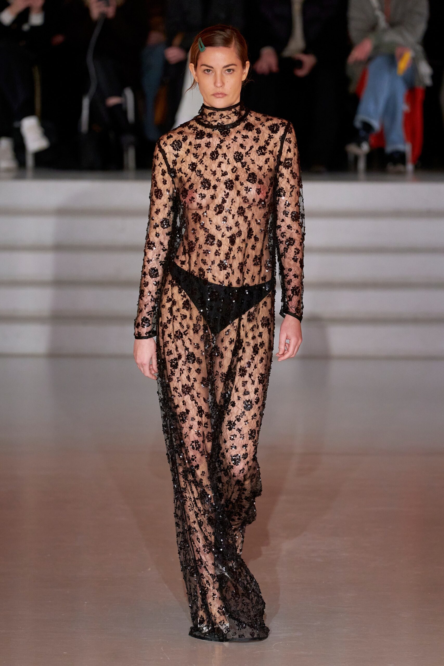 black sheer embroidered gown