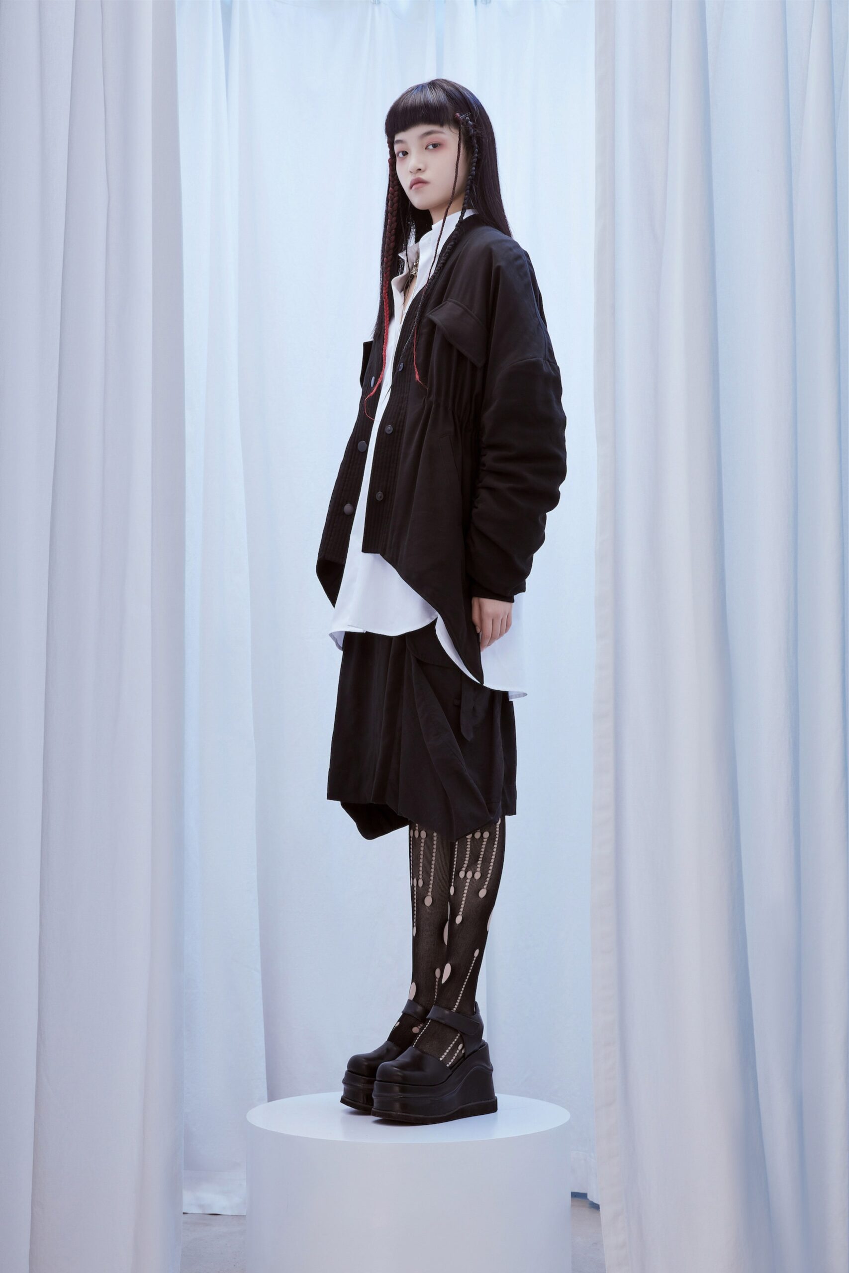 oversized black jacket with layered skirt