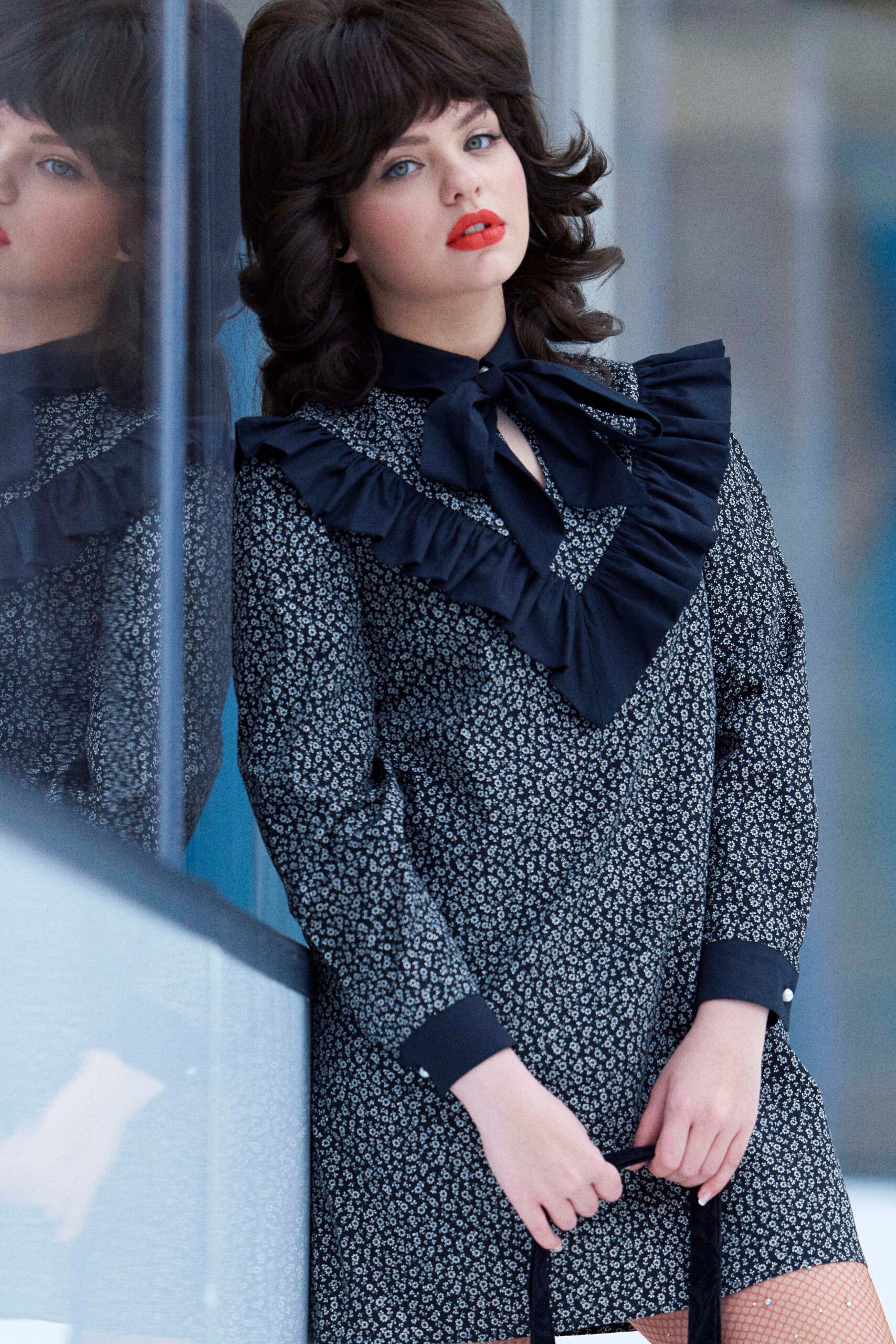 black and white ruffled dress