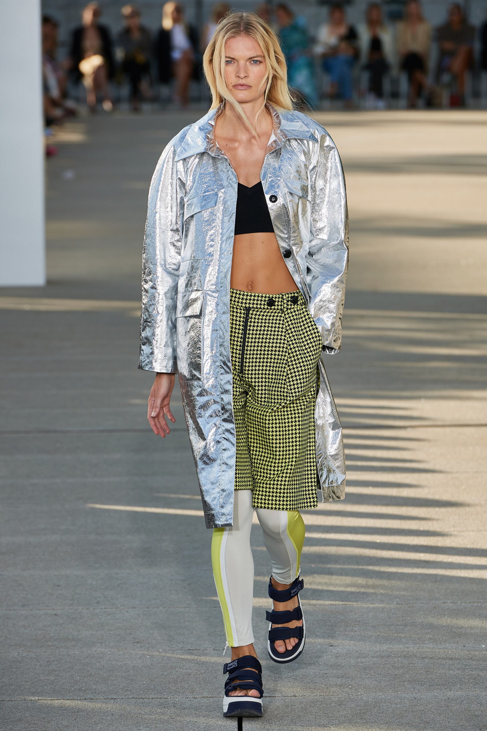 silver metallic coat with black top