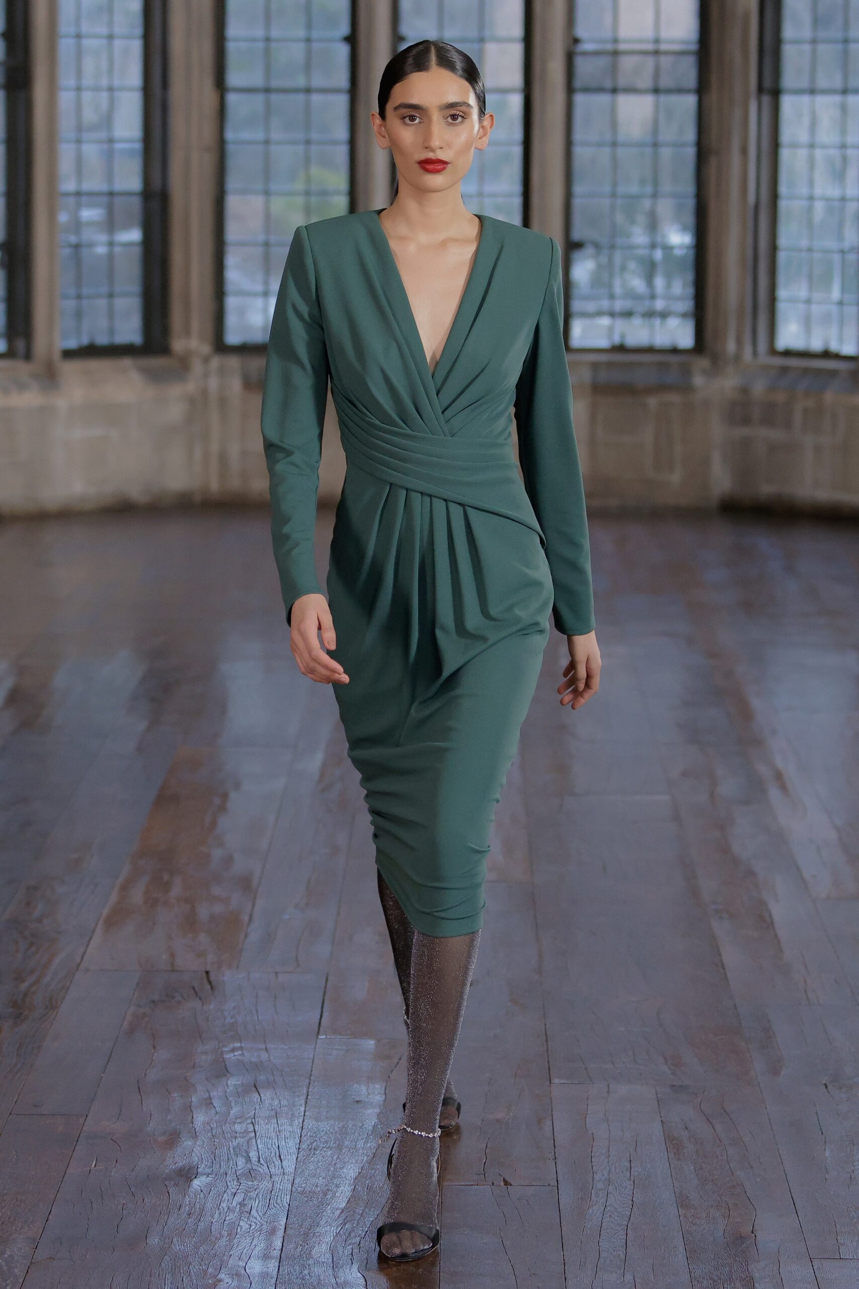 fitted green midi dress