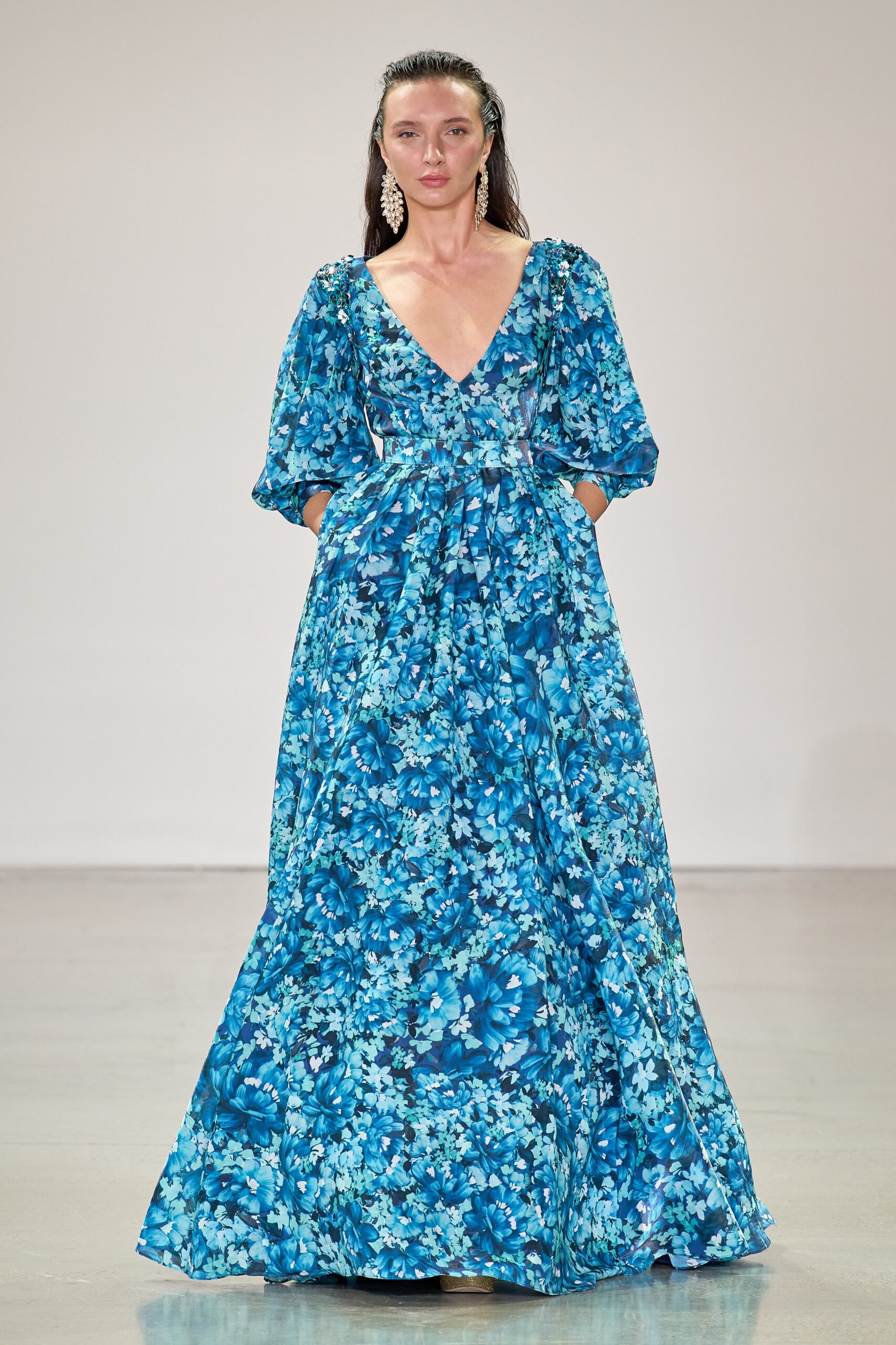 blue floral maxi gown