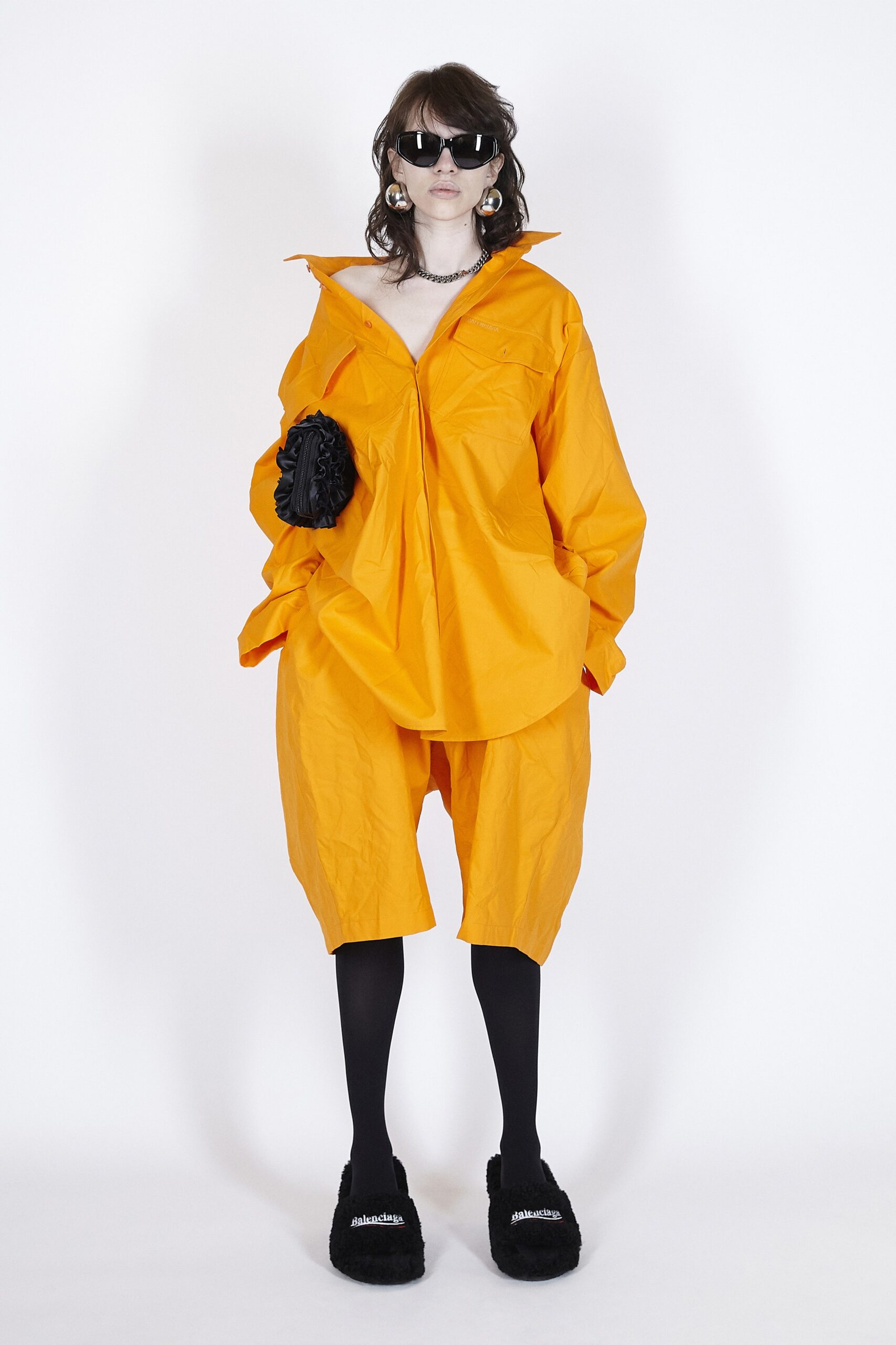 oversized orange shirt and shorts