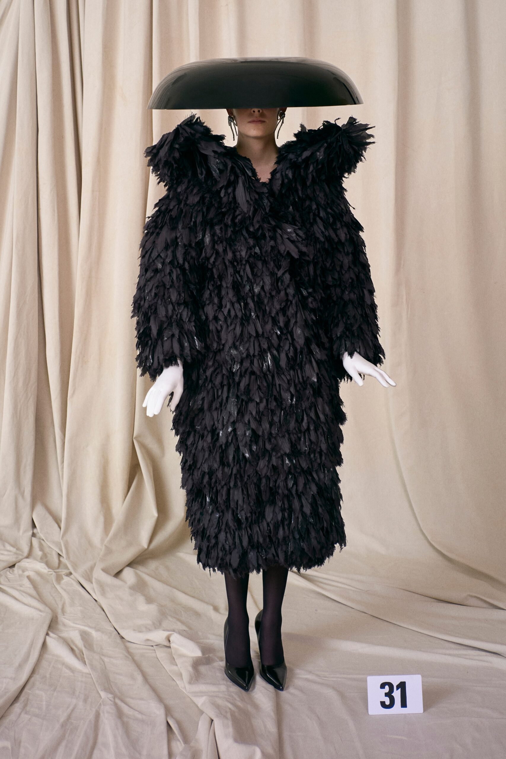 black fur oversized fringed midi coat