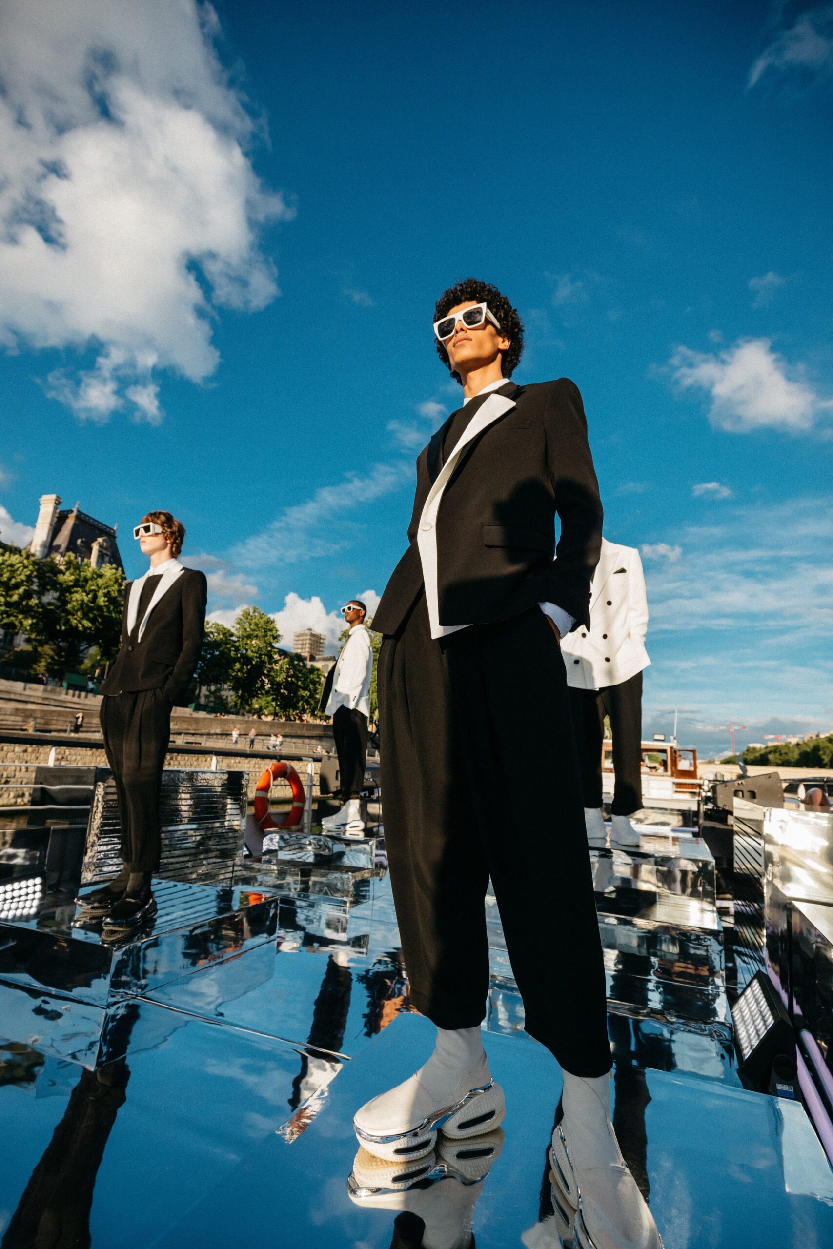 black and white tailored suit