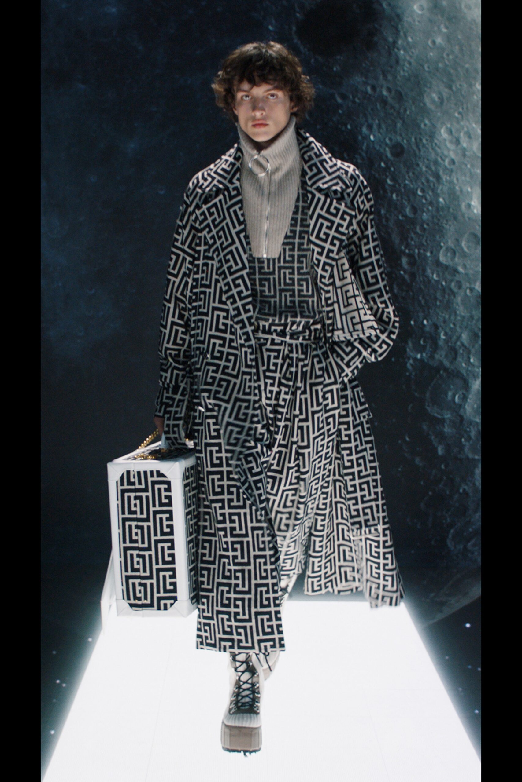 printed black and white coat