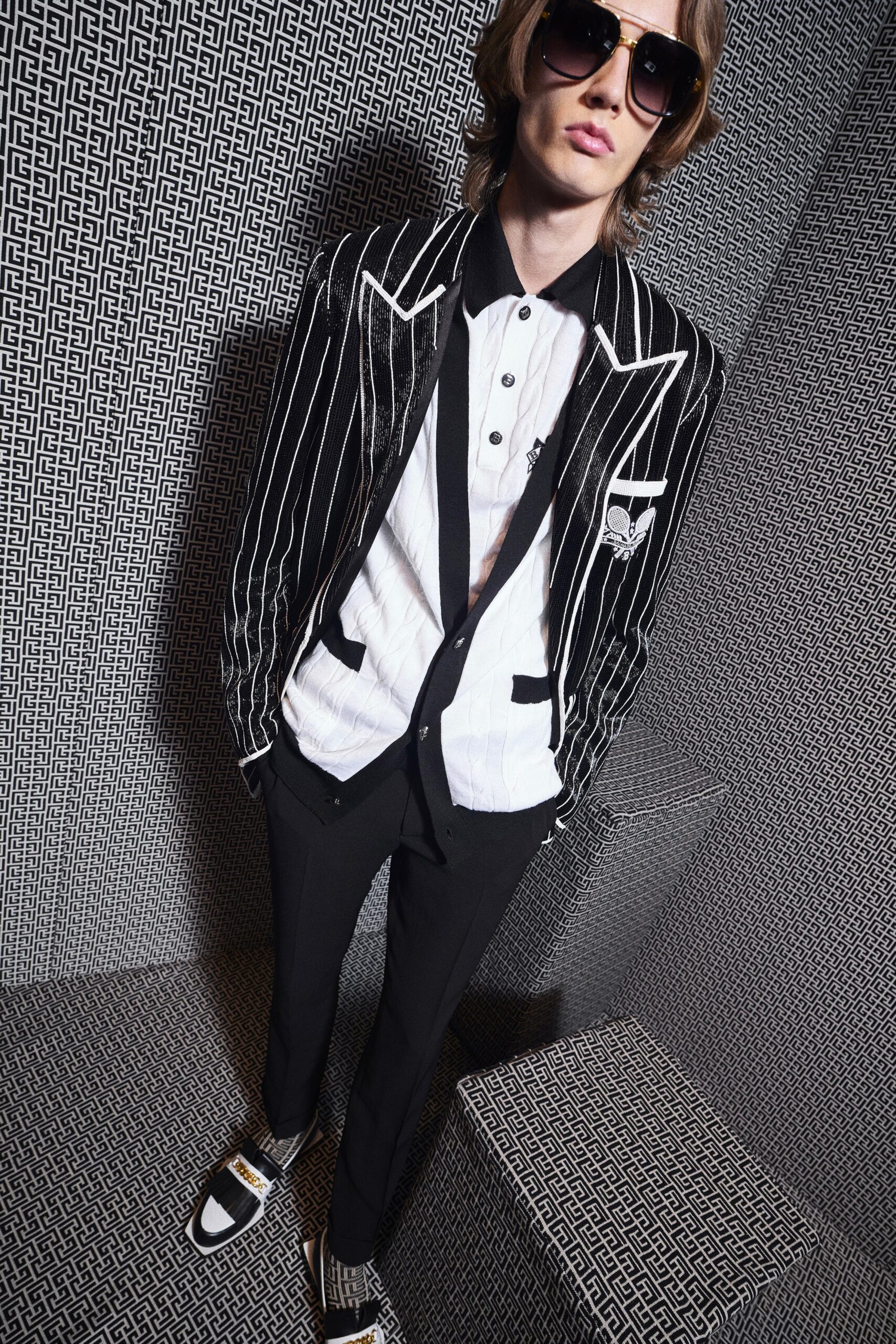 black and white tailored jacket