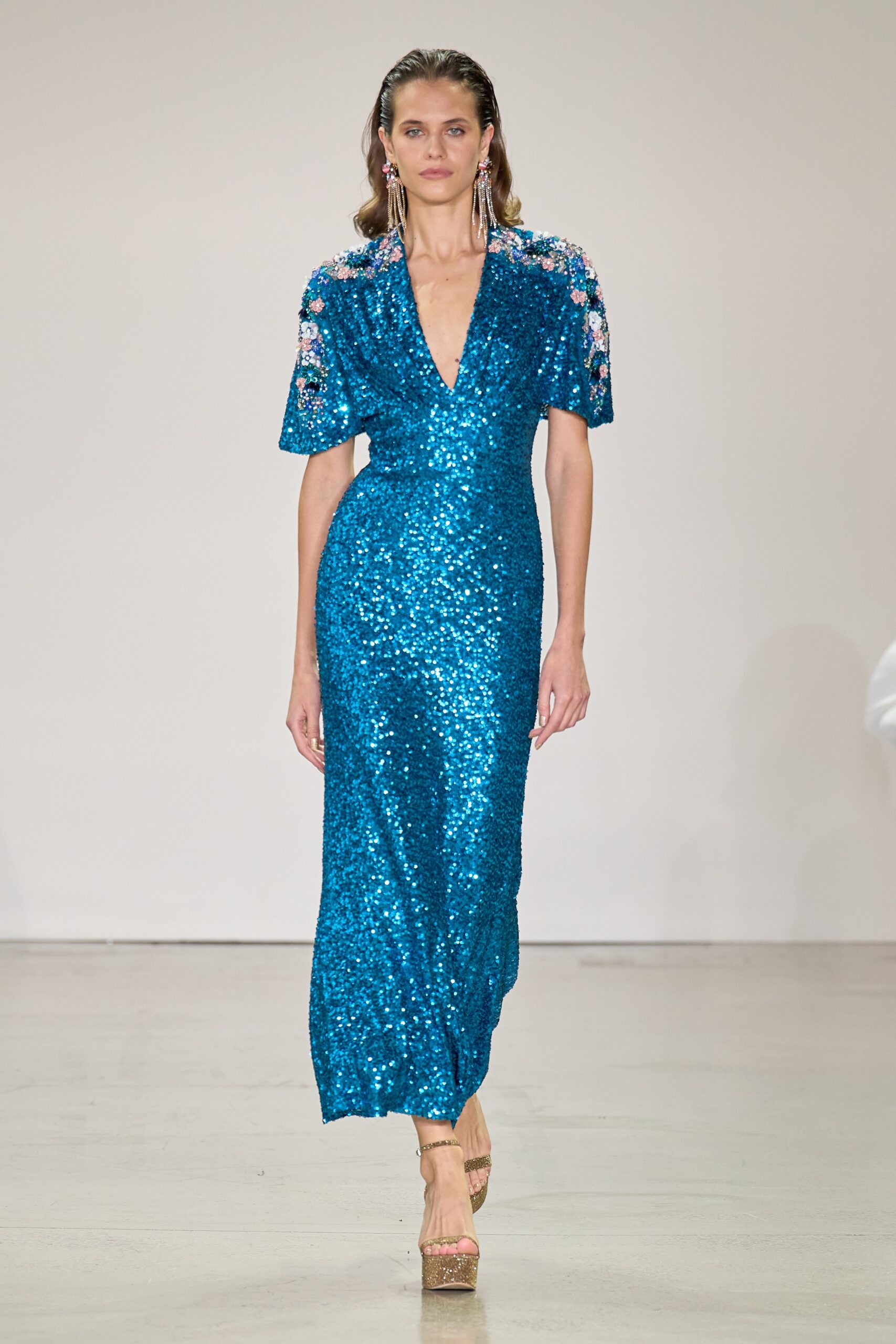 blue sequin fitted gown