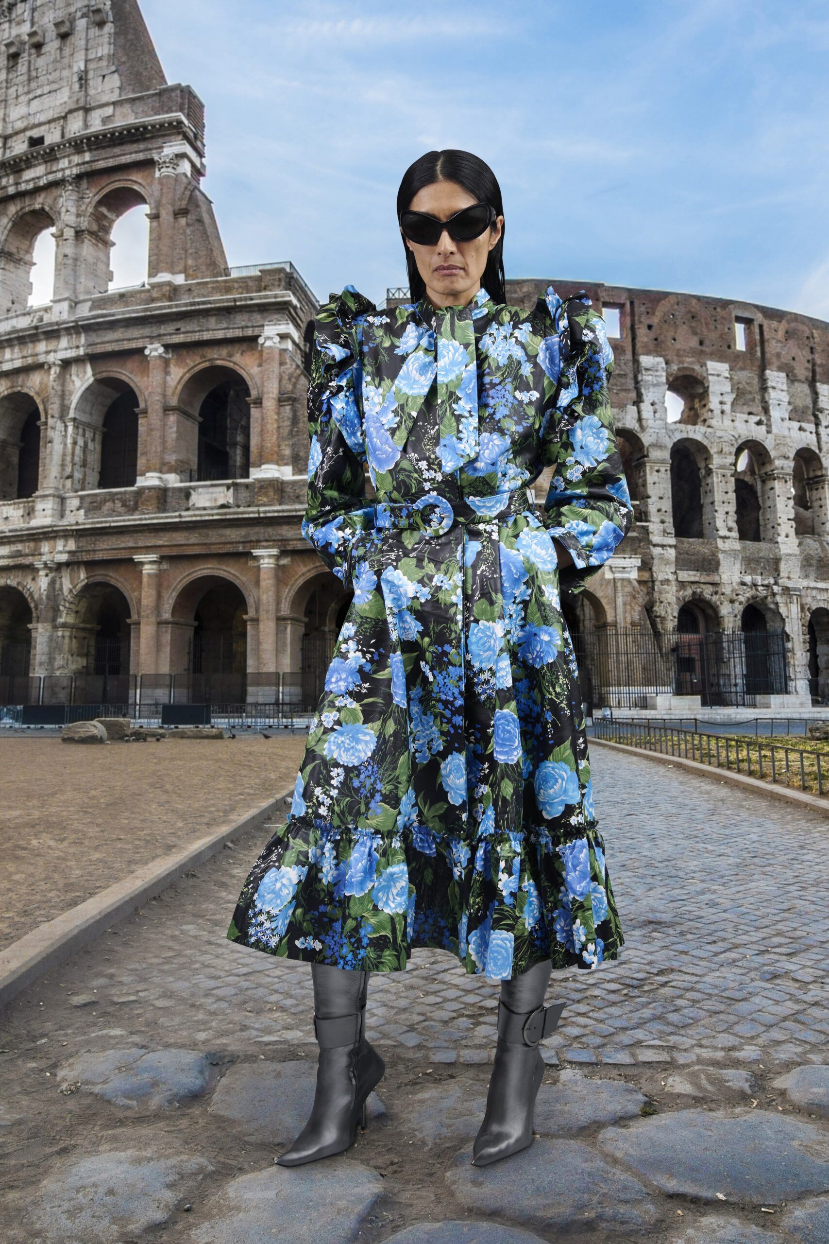 floral midi dress with ruffles