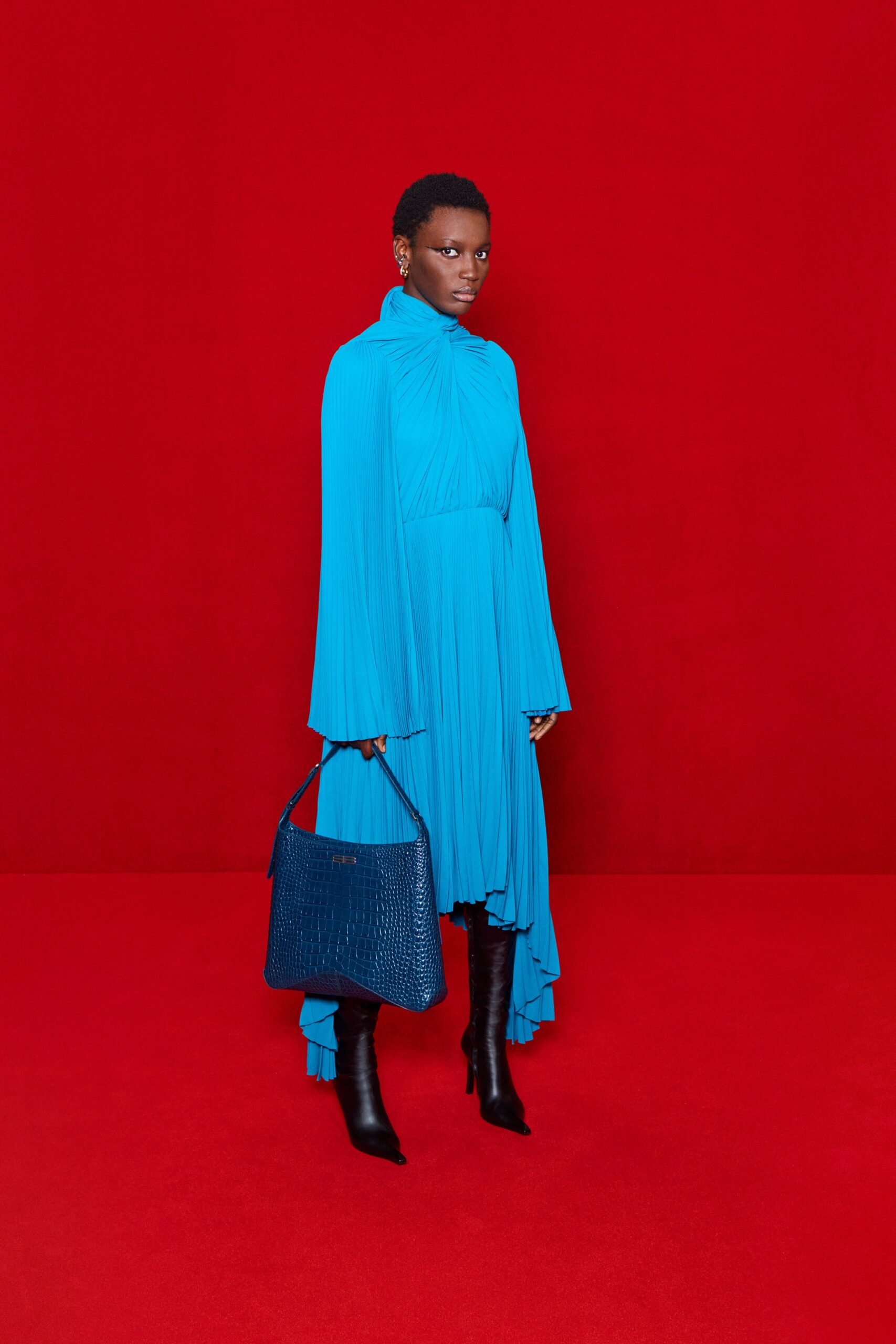 blue leather textured bag