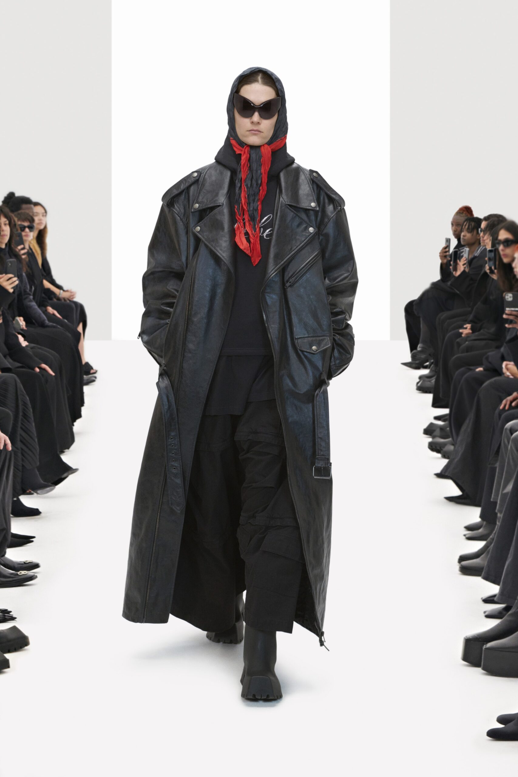 oversized black leather coat