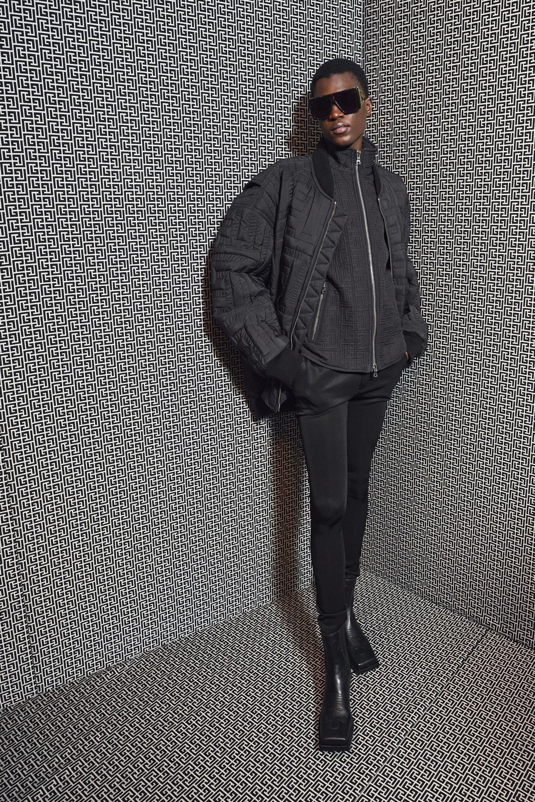black oversized jacket with fitted top