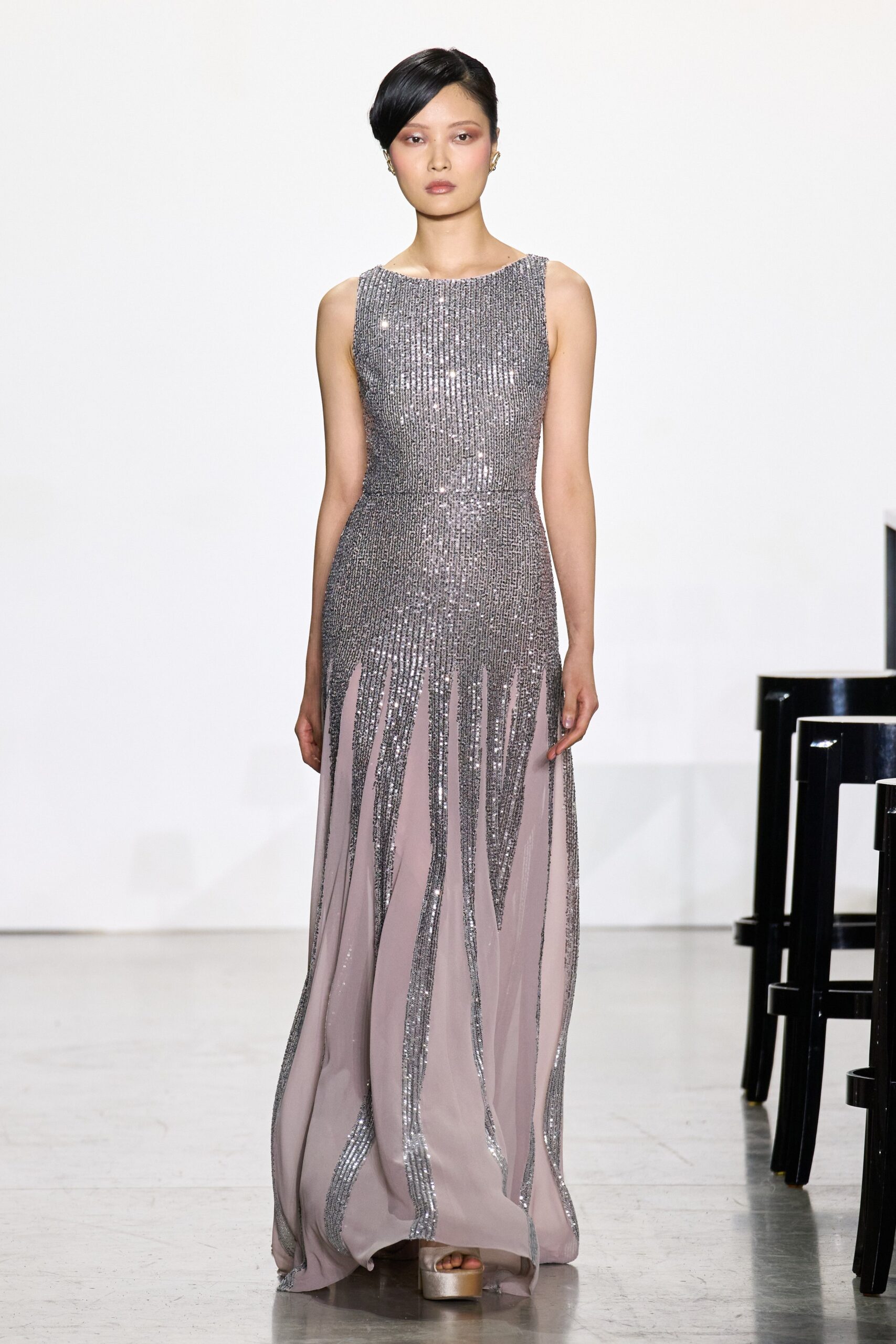 pink gray sequin gown