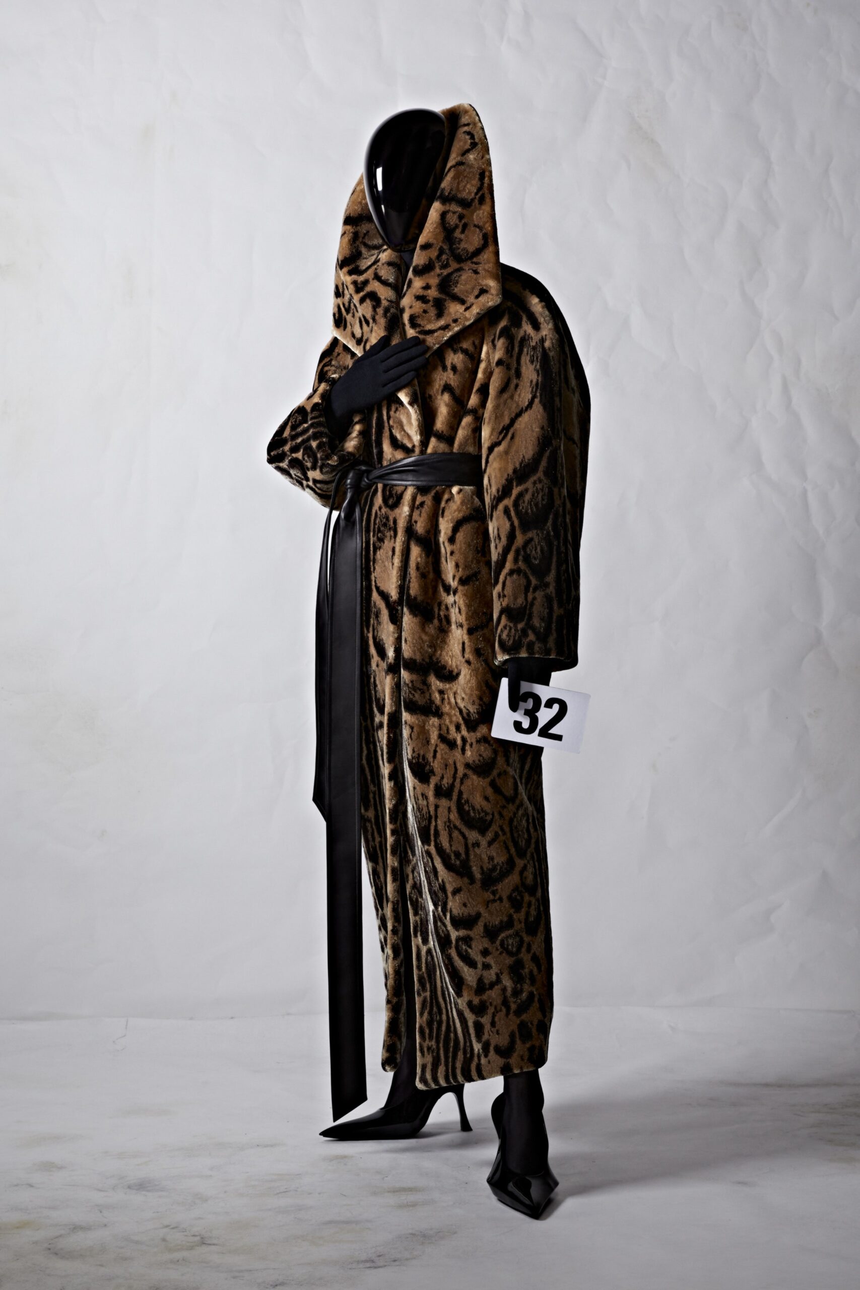 brown black animal-print faux-fur coat