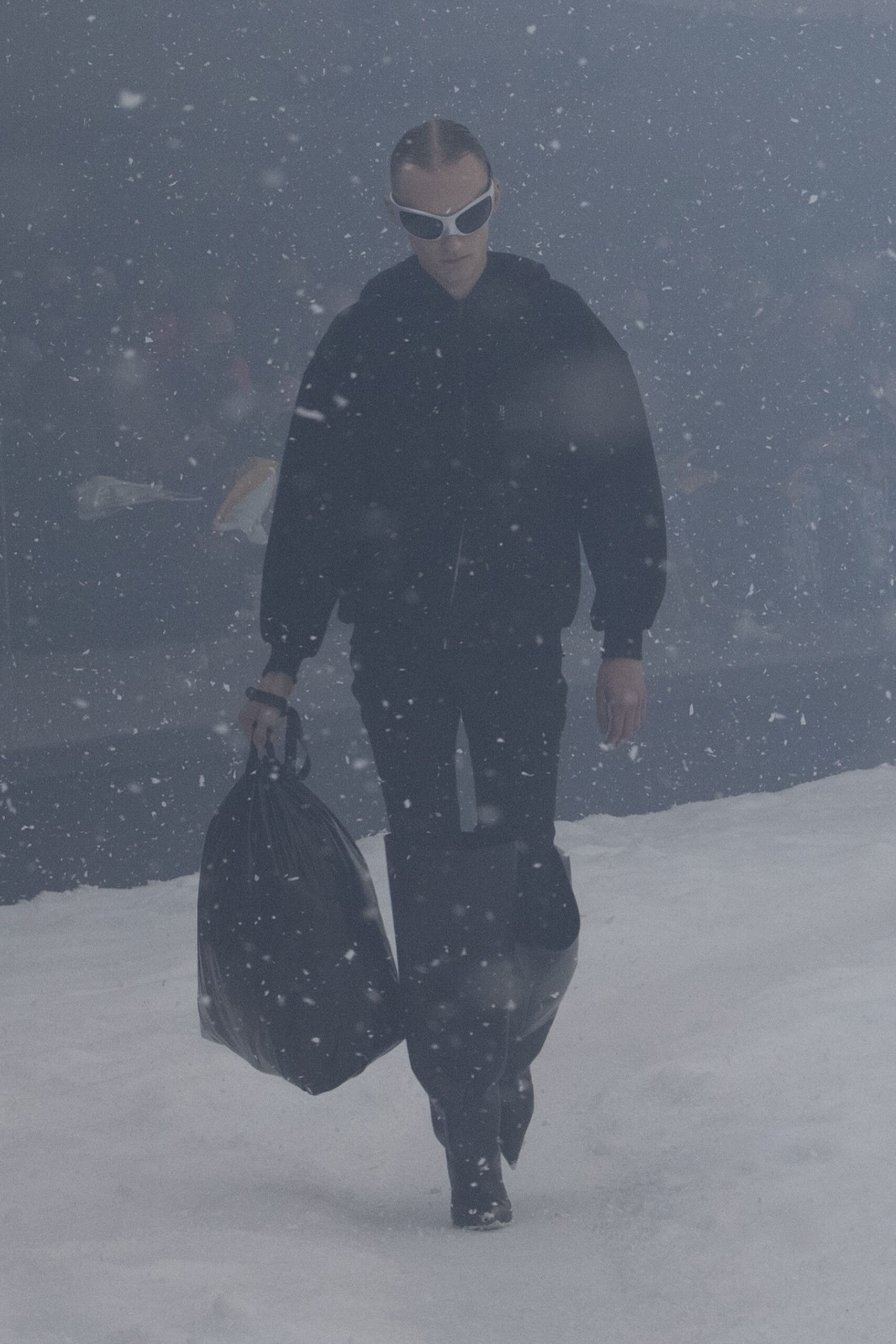 oversized black jacket with fitted pants